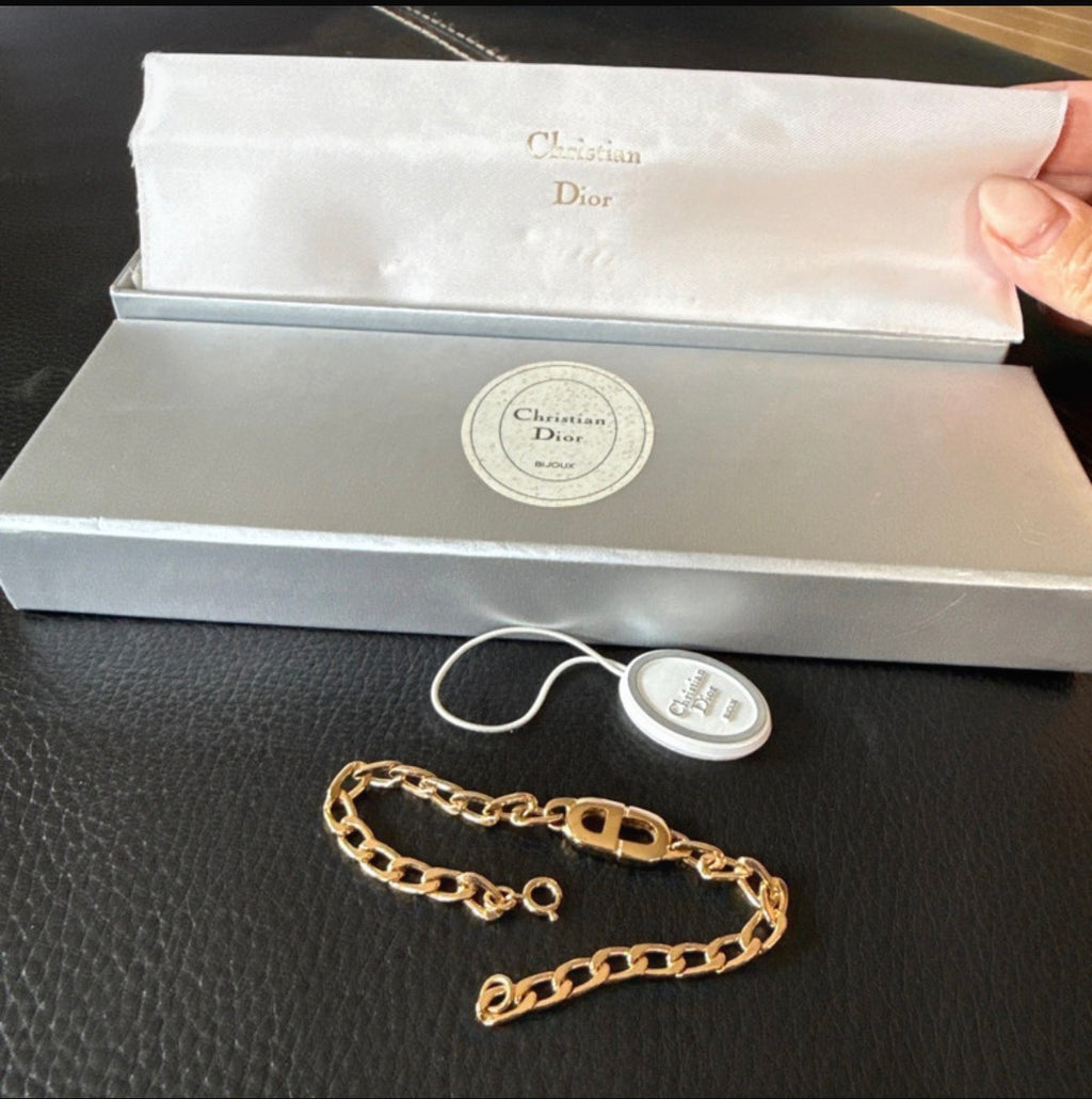 ✨ Christian Dior Vintage – Bracelet Gourmette Monogramme CD plaqué or Full set certificat inclus ✨