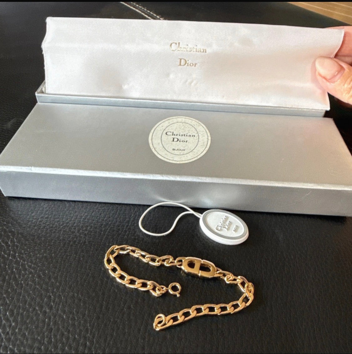 ✨ Christian Dior Vintage – Bracelet Gourmette Monogramme CD plaqué or Full set certificat inclus ✨