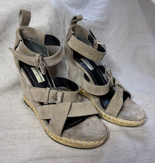 ✨ Balanciaga - Sandales compensées espadrilles - Daim & Cuir - T38/38,5 ✨