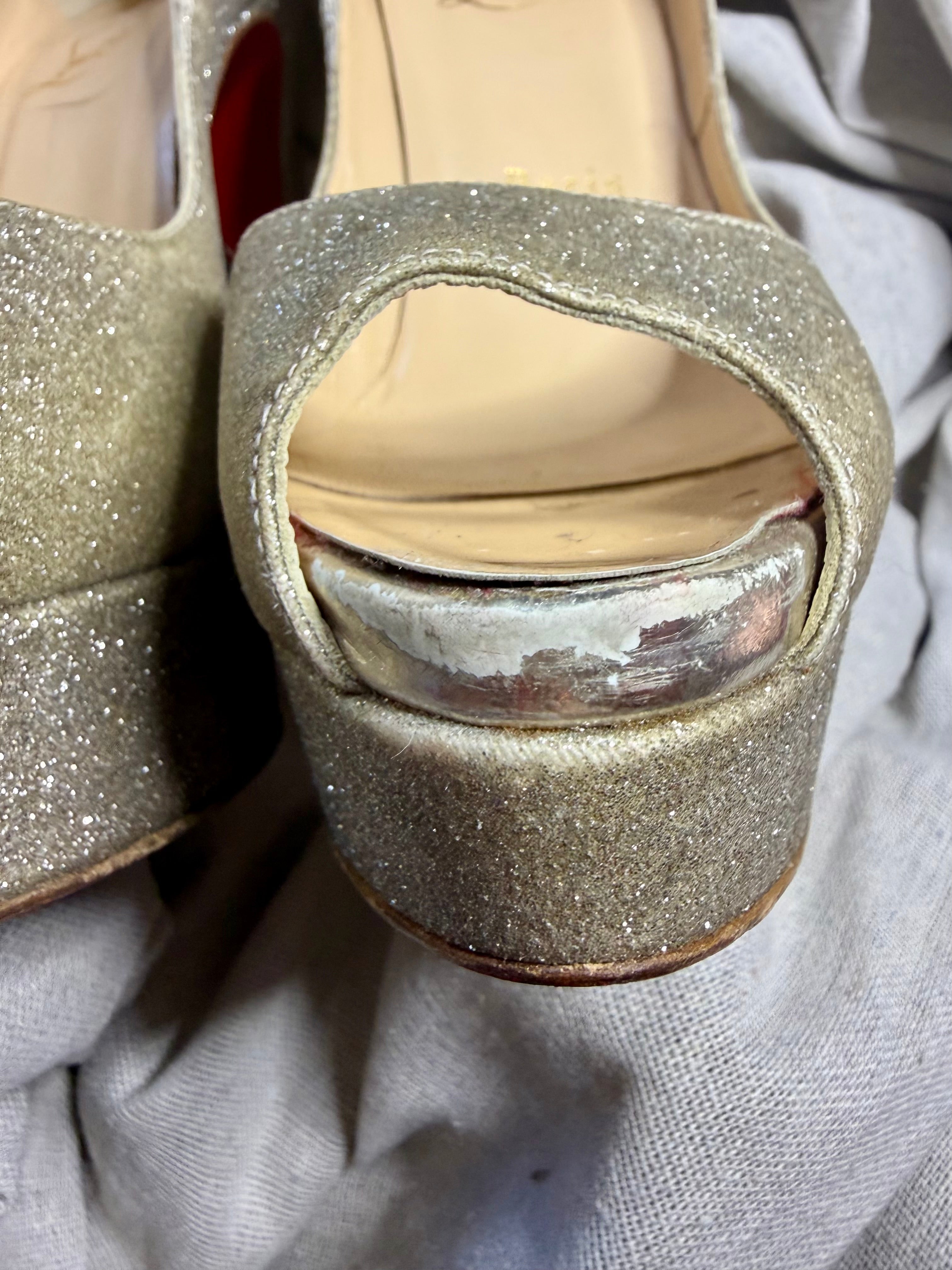 ✨ Escarpins Christian Louboutin Lady Peep Glitter Doré 37 ✨
