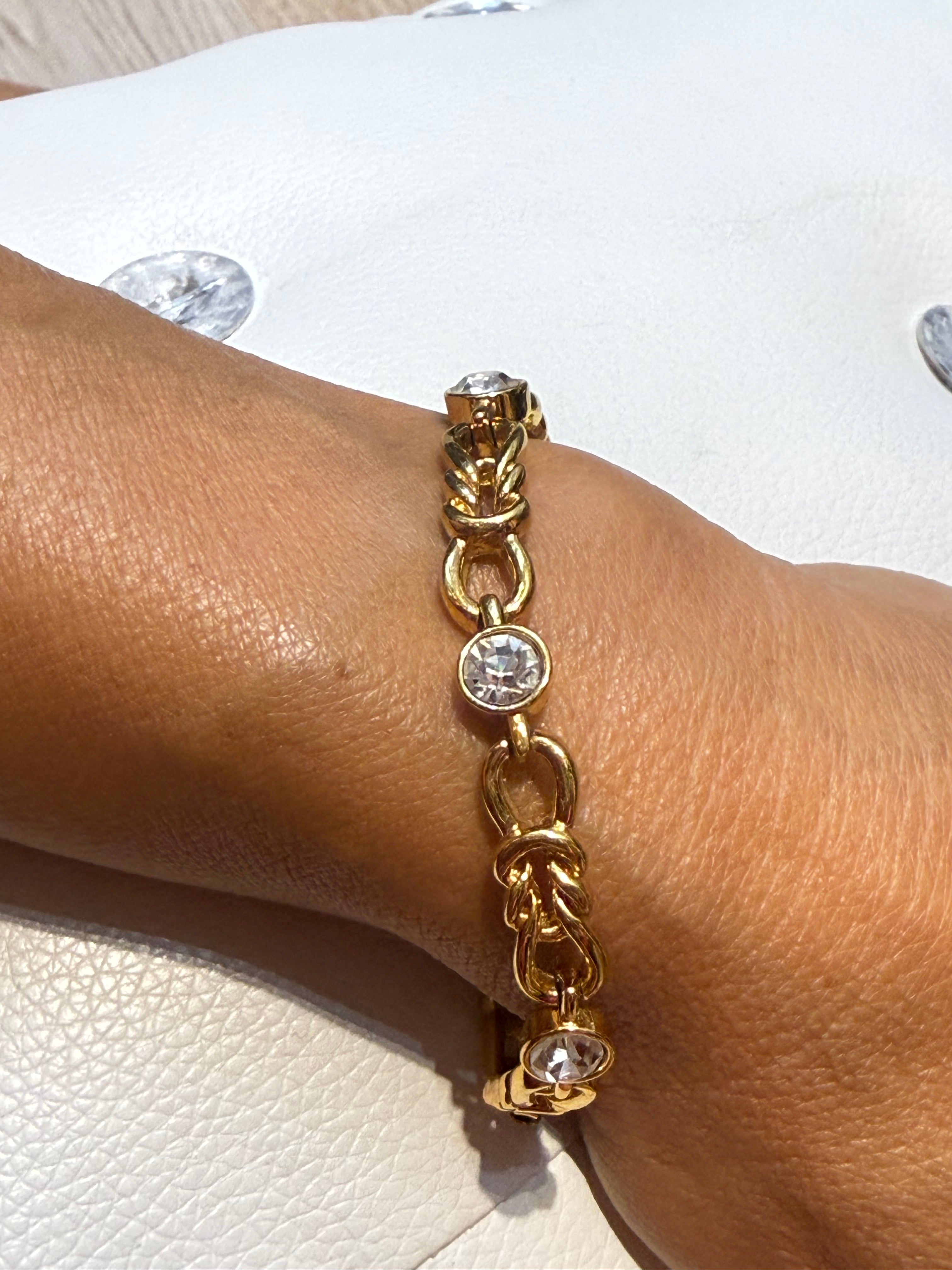 ⚜️ BRACELET VINTAGE NINA RICCI – PLAQUÉ OR & CRISTAUX ⚜️