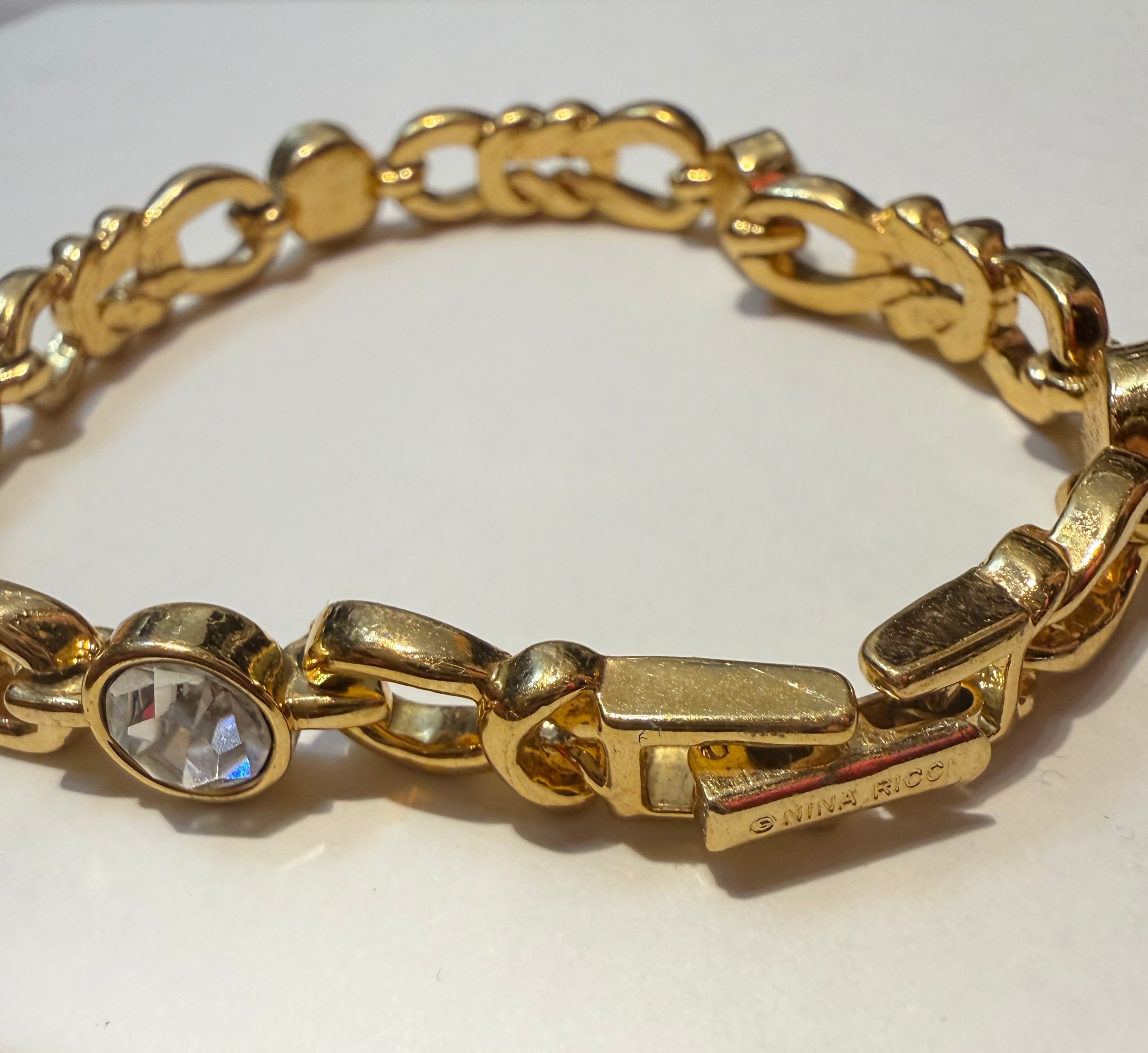 ⚜️ BRACELET VINTAGE NINA RICCI – PLAQUÉ OR & CRISTAUX ⚜️