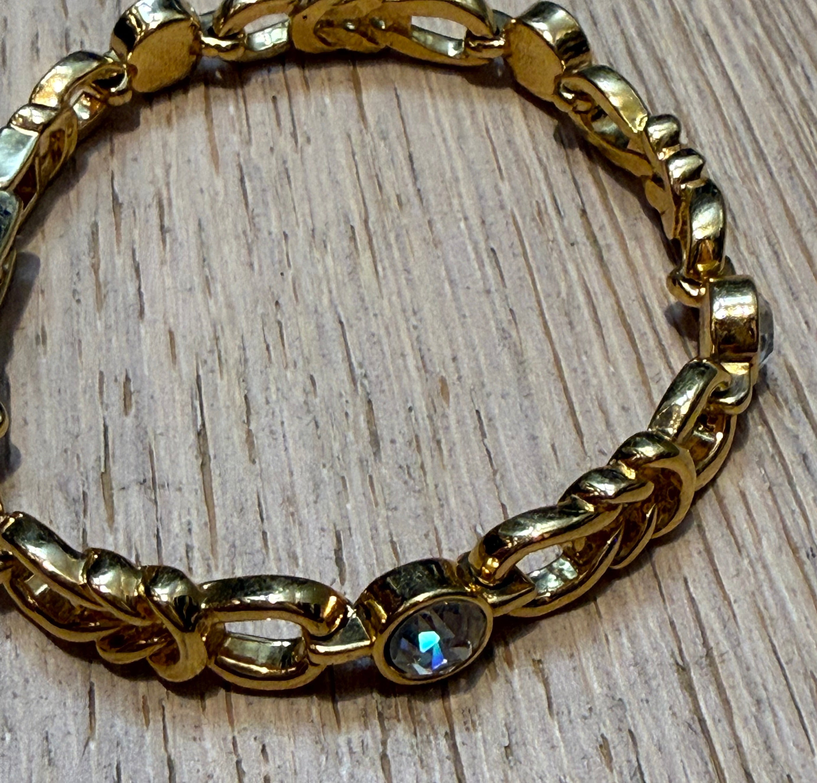 ⚜️ BRACELET VINTAGE NINA RICCI – PLAQUÉ OR & CRISTAUX ⚜️