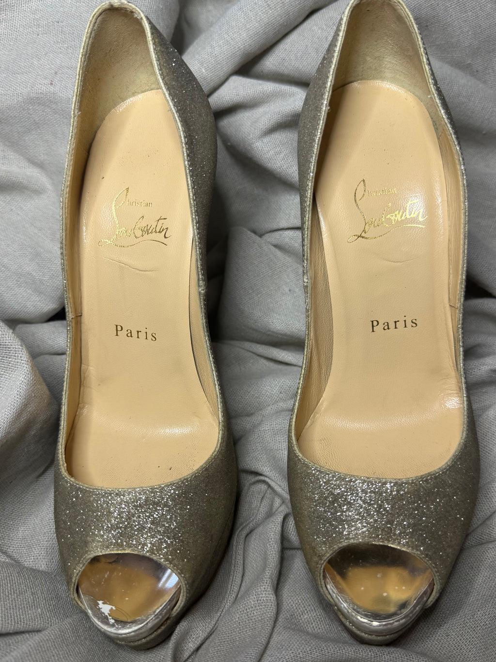 ✨ Escarpins Christian Louboutin Lady Peep Glitter Doré 37 ✨