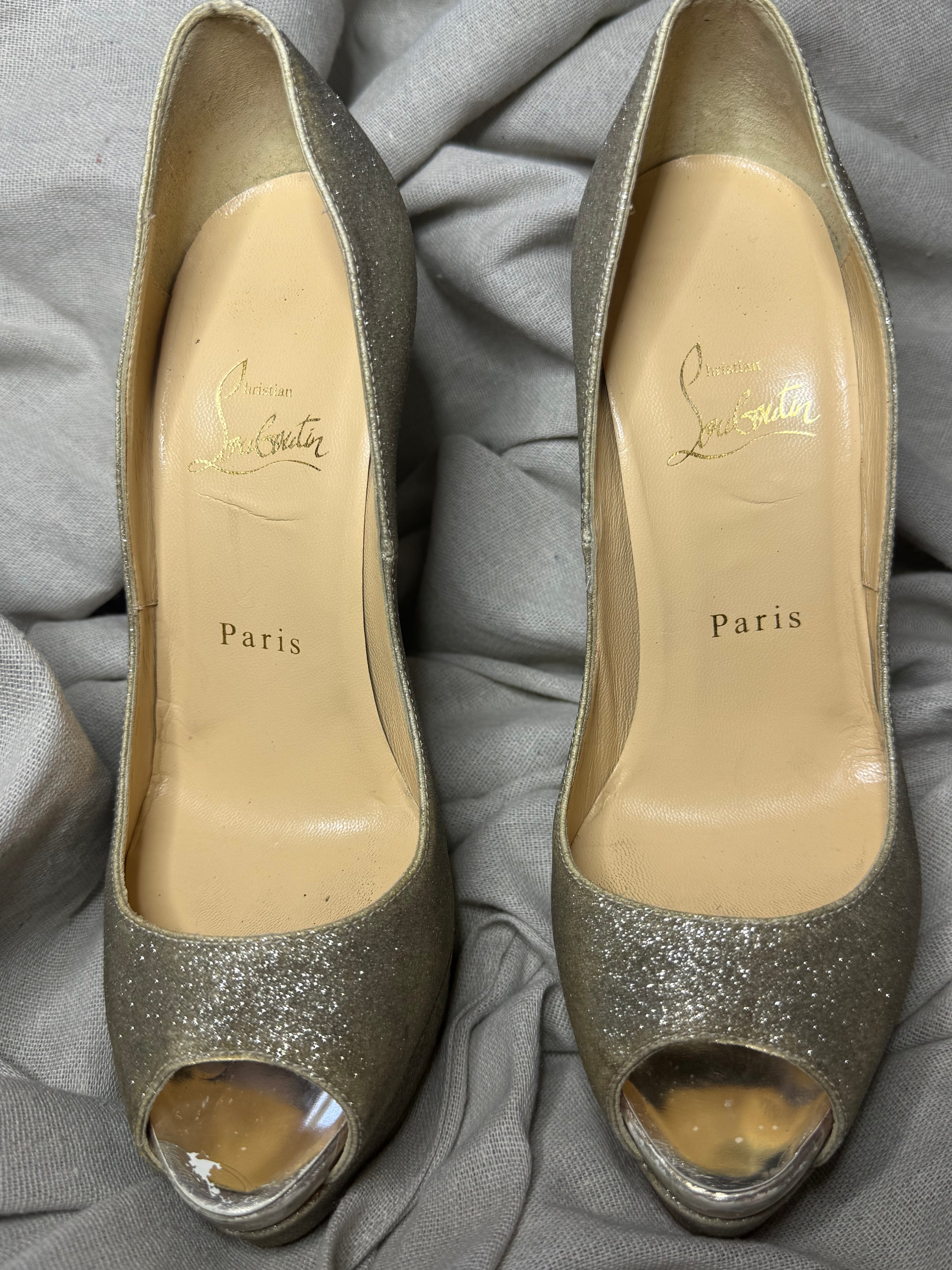 ✨ Escarpins Christian Louboutin Lady Peep Glitter Doré 37 ✨