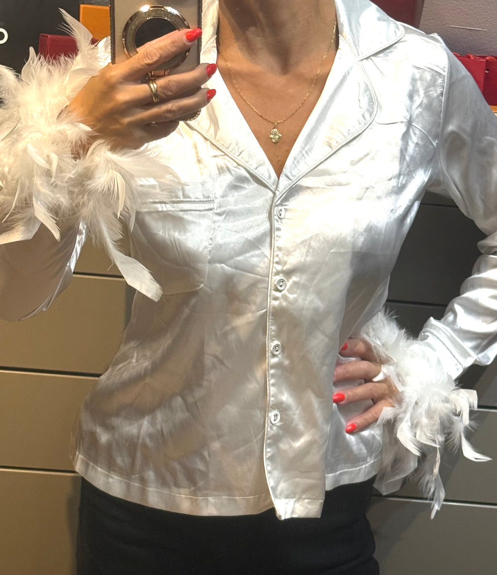 ✨ Neuf Boohoo haut de pyjama plumes et satin 38/40 ✨