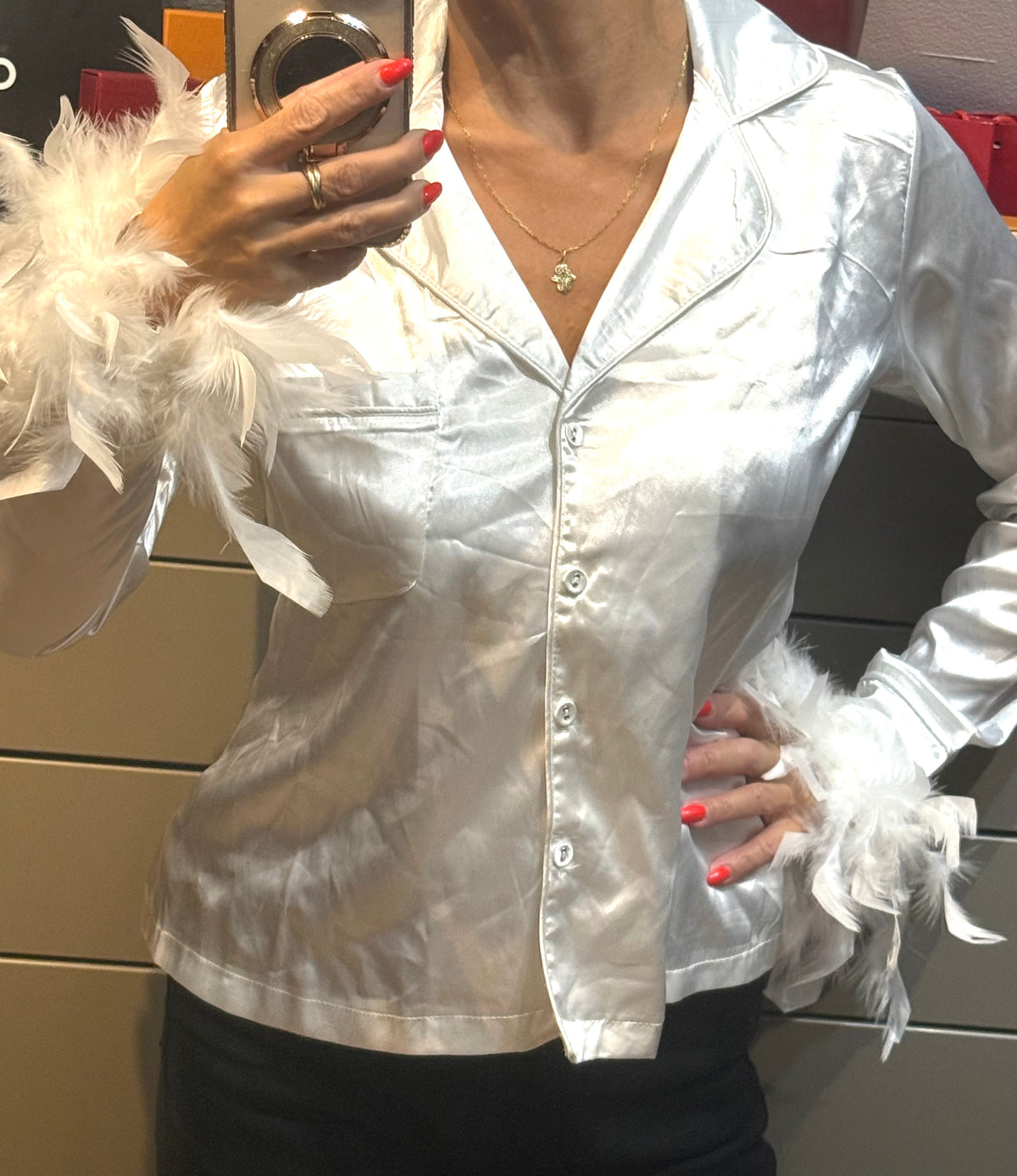 ✨ Neuf Boohoo haut de pyjama plumes et satin 38/40 ✨