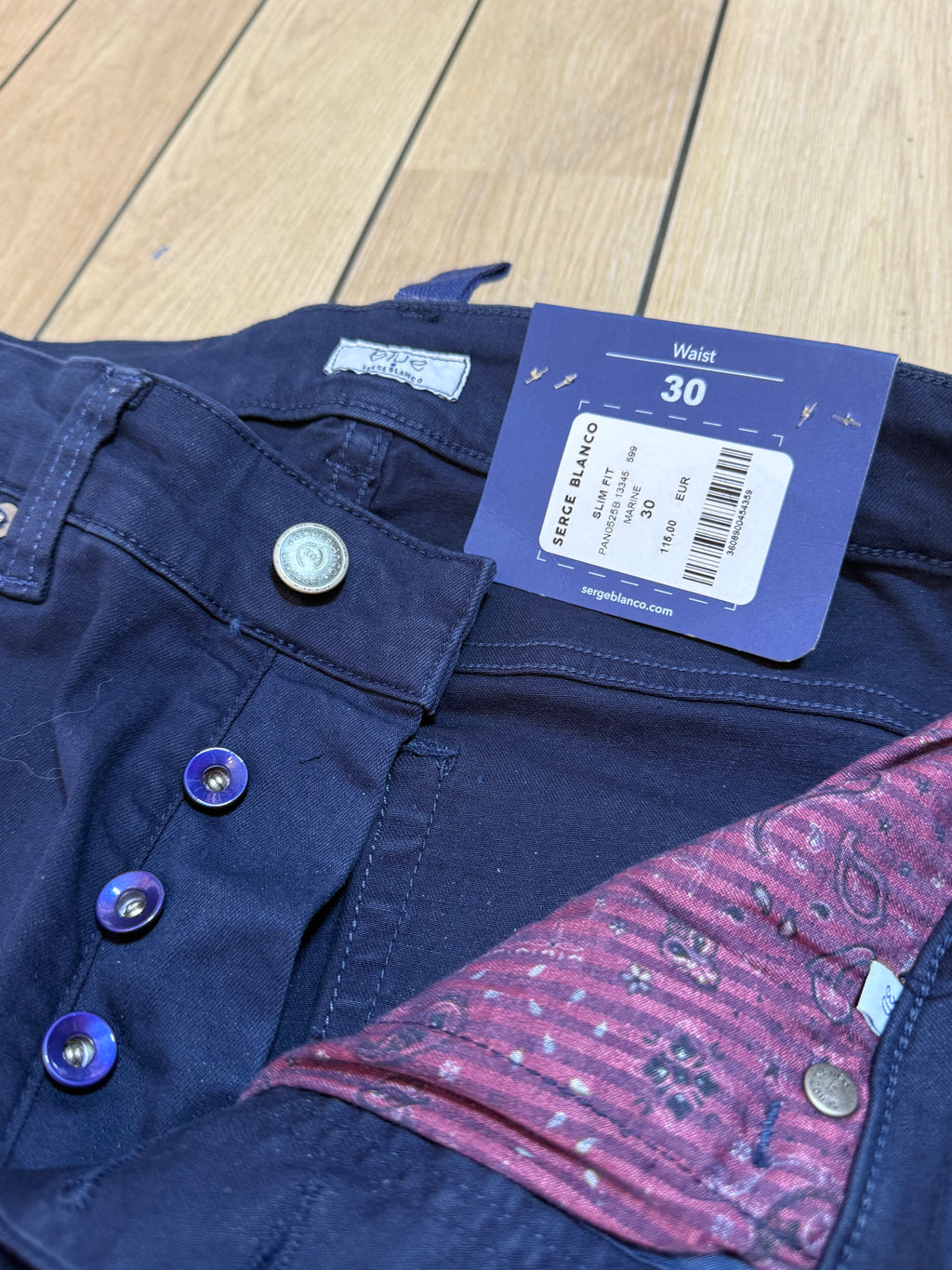 Neuf avec étiquette 115€ pantalon Serge Blanco marine homme US30-FR40