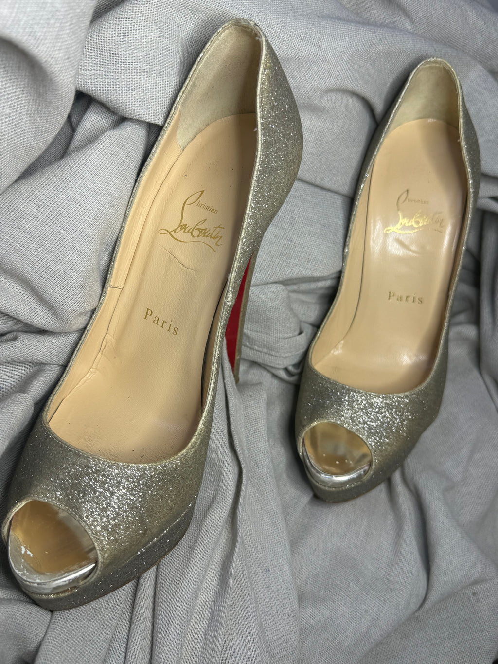 ✨ Escarpins Christian Louboutin Lady Peep Glitter Doré 37 ✨