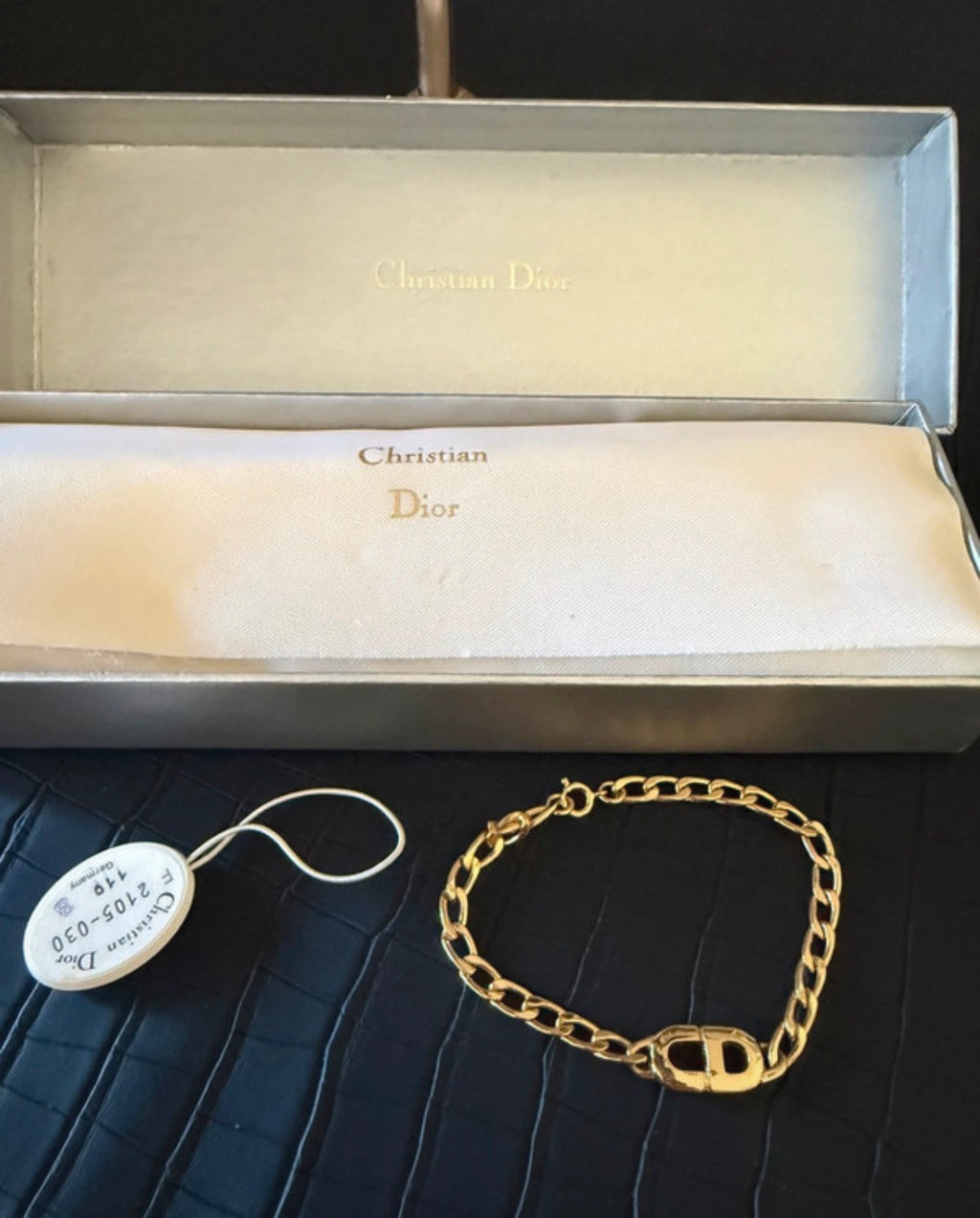 ✨ Christian Dior Vintage – Bracelet Gourmette Monogramme CD plaqué or Full set certificat inclus ✨