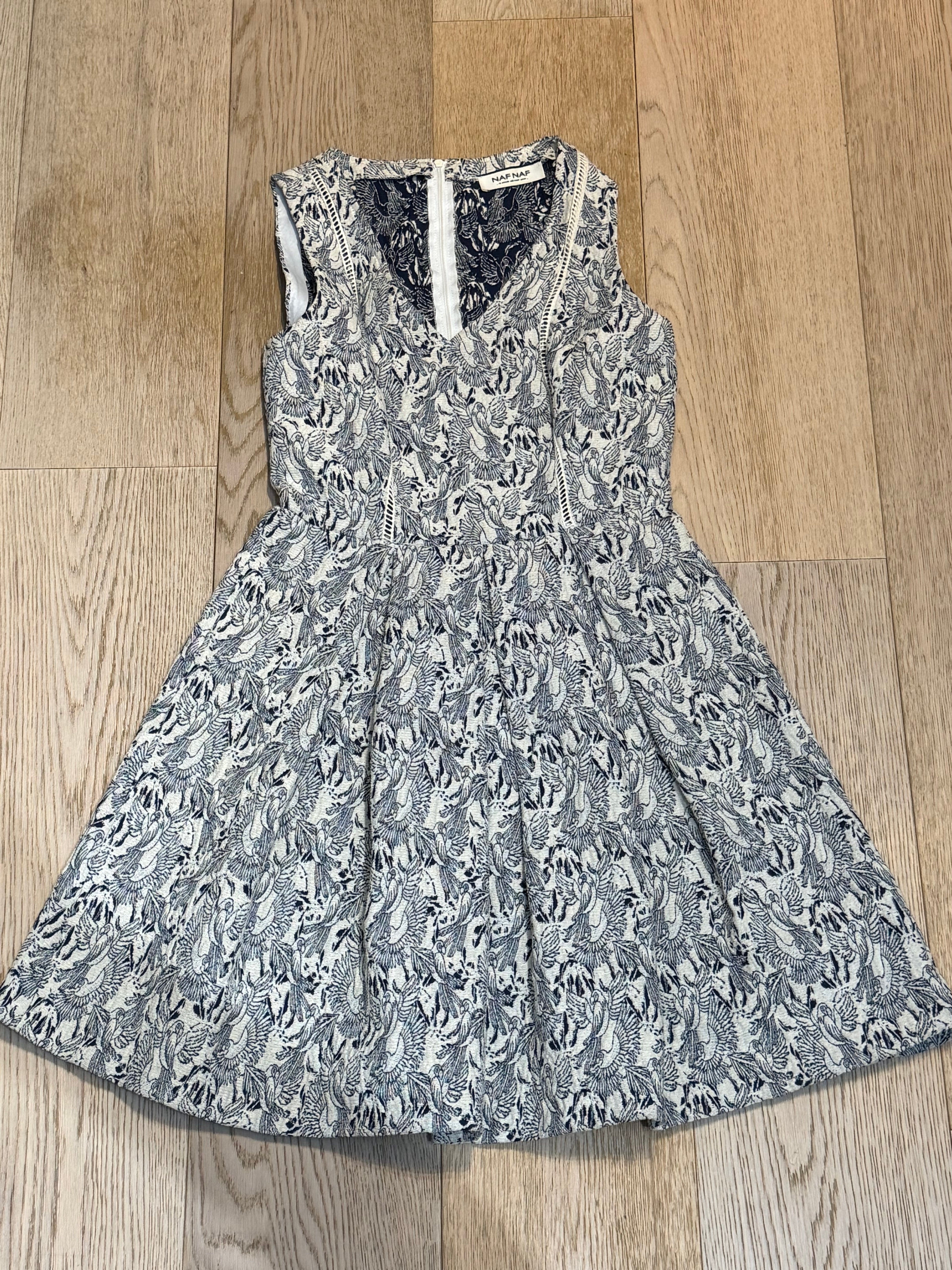 ✨NAF NAF Robe Patineuse en Jacquard Texturé Motif Oiseaux  (Taille 36) ✨