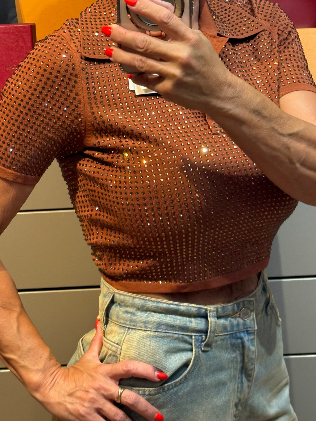 Neuf 249€ Sandro full strass polo crop T. 36