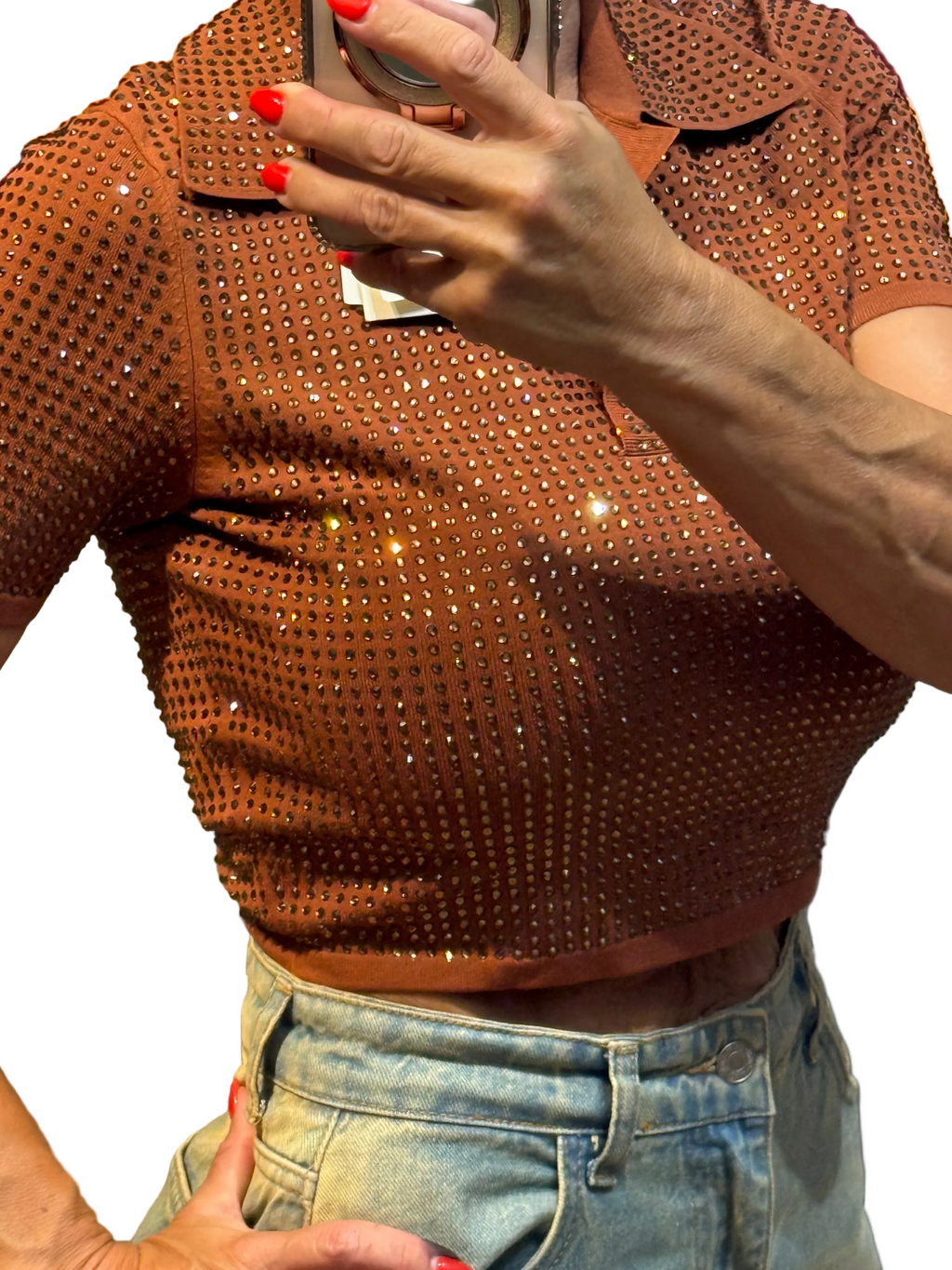 Neuf 249€ Sandro full strass polo crop T. 36