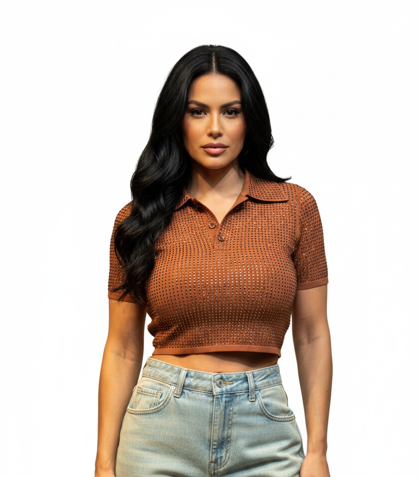 Neuf 249€ Sandro full strass polo crop T. 36