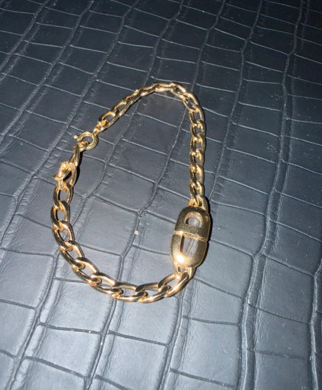 ✨ Christian Dior Vintage – Bracelet Gourmette Monogramme CD plaqué or Full set certificat inclus ✨