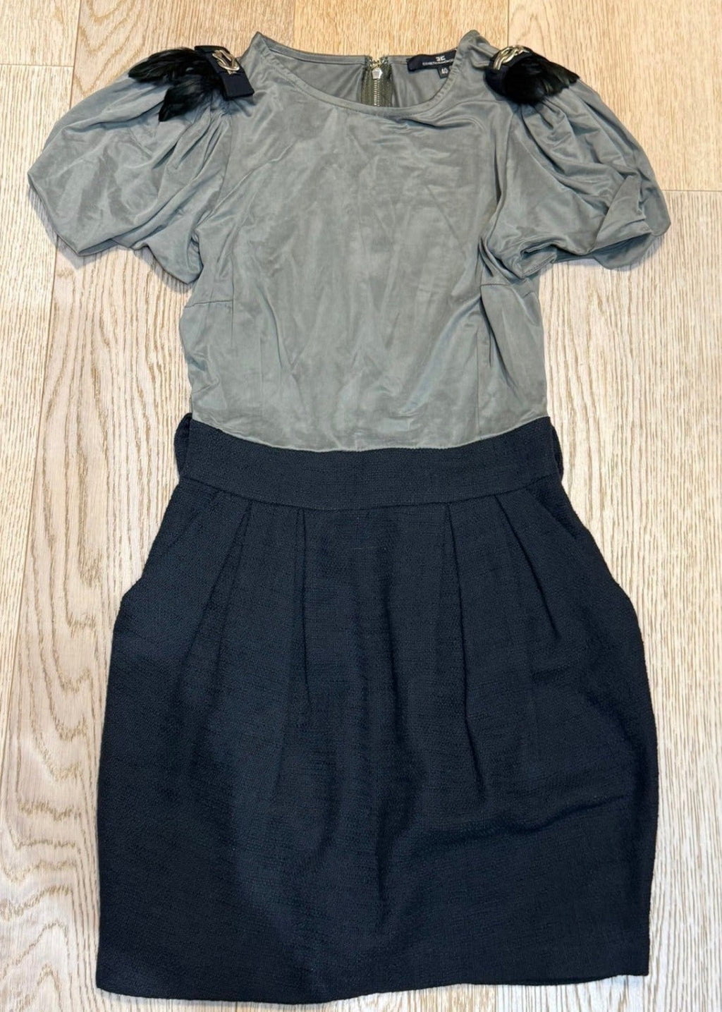 ✨ Elisabetta Franchi - Robe Bimatiere plumes et tweed T32/34 XXS/ XS ✨