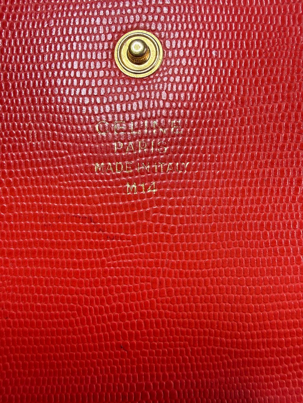 ✨ Portefeuille long Vintage Céline Paris – Cuir Rouge façon Lézard & Fermoir Cercle Doré ✨
