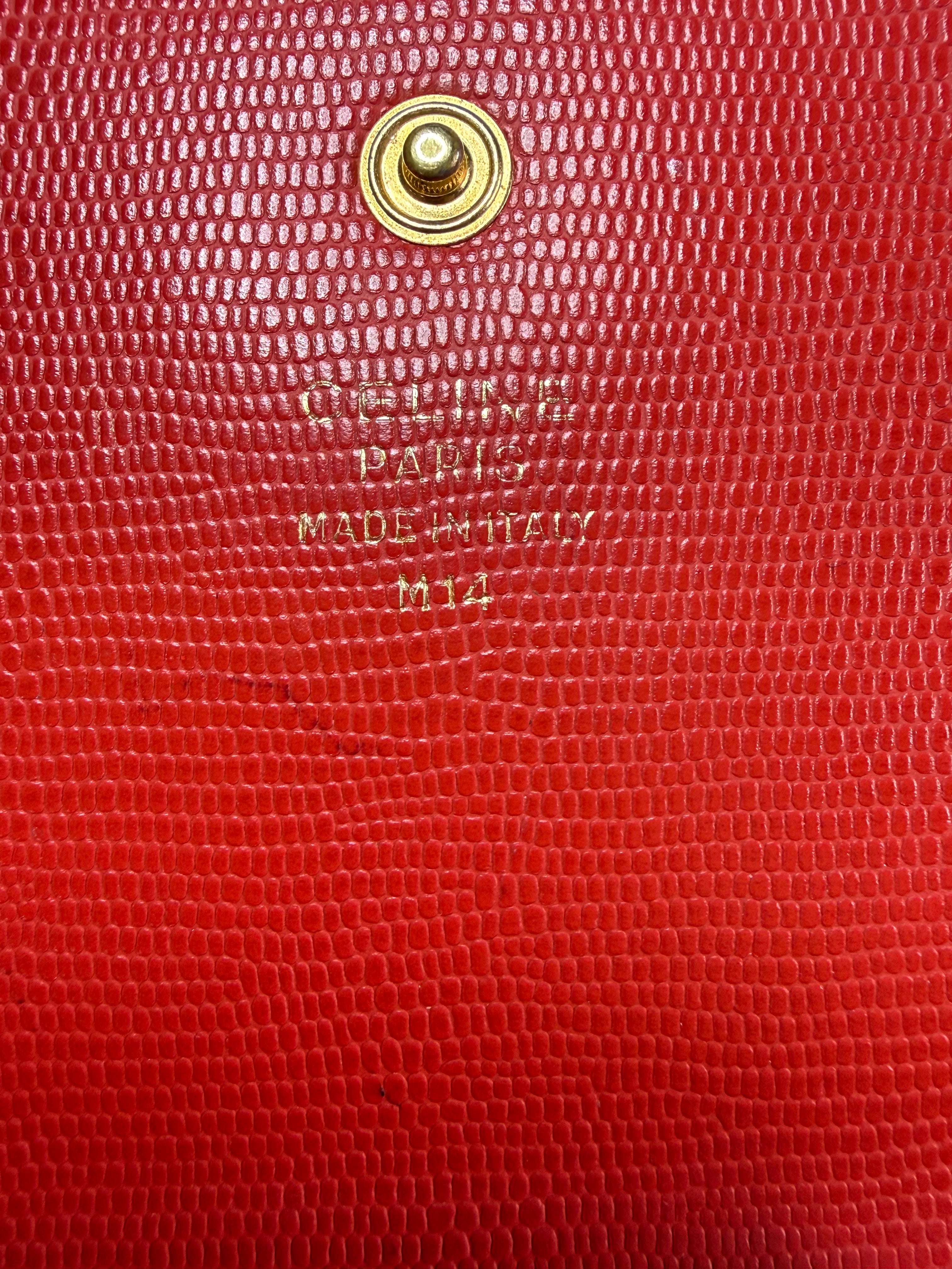 ✨ Portefeuille long Vintage Céline Paris – Cuir Rouge façon Lézard & Fermoir Cercle Doré ✨