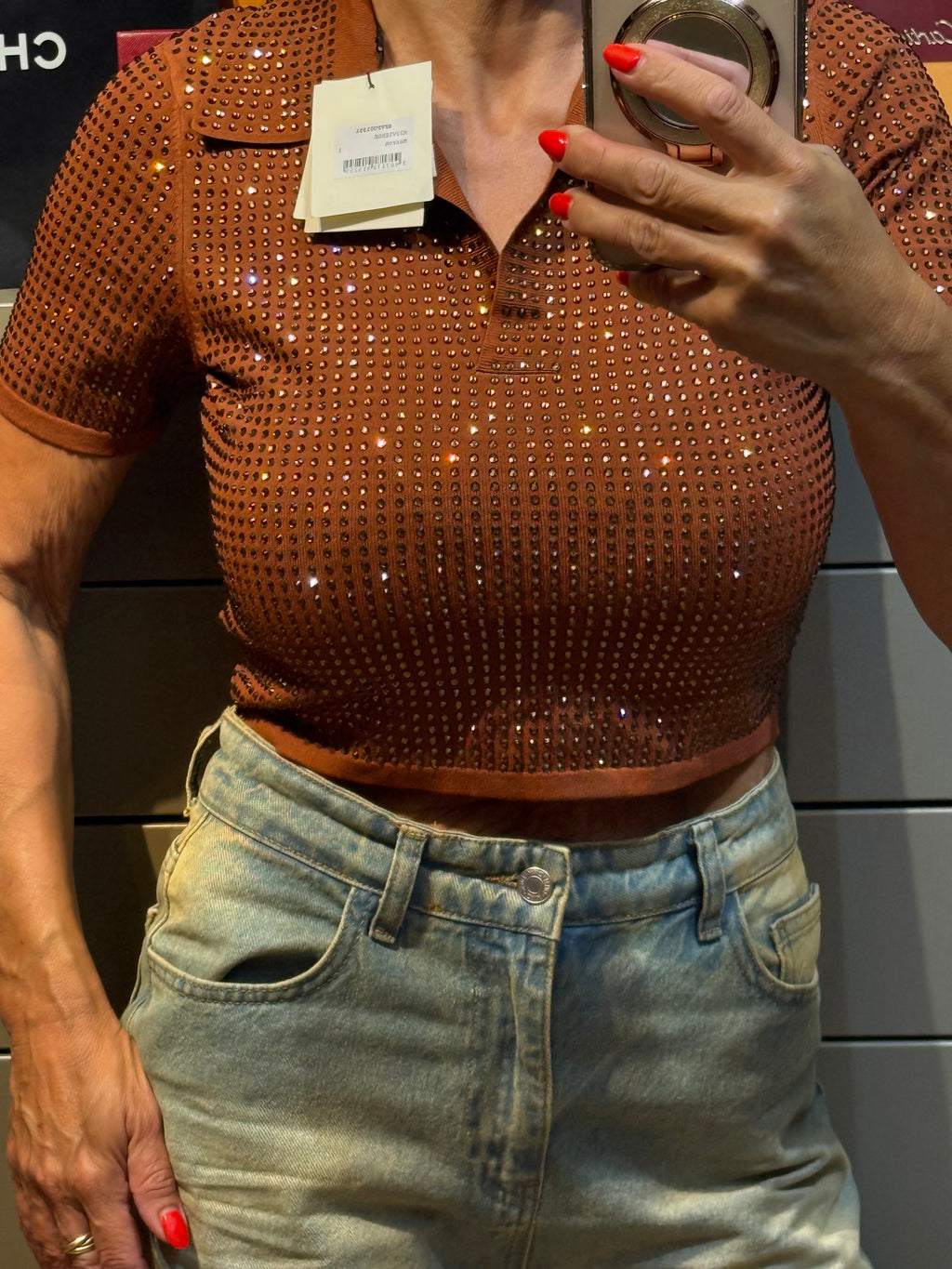 Neuf 249€ Sandro full strass polo crop T. 36