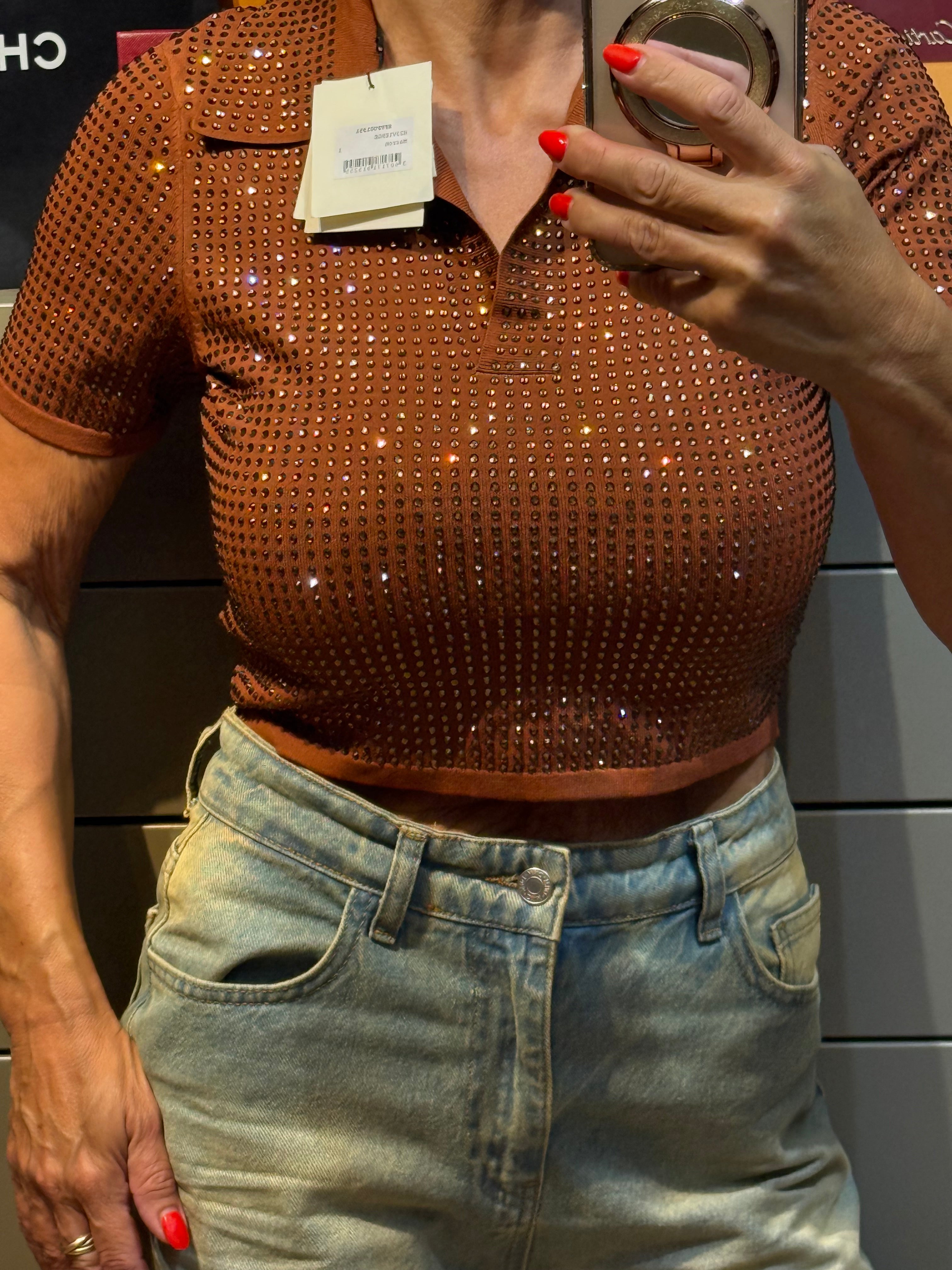 Neuf 249€ Sandro full strass polo crop T. 36