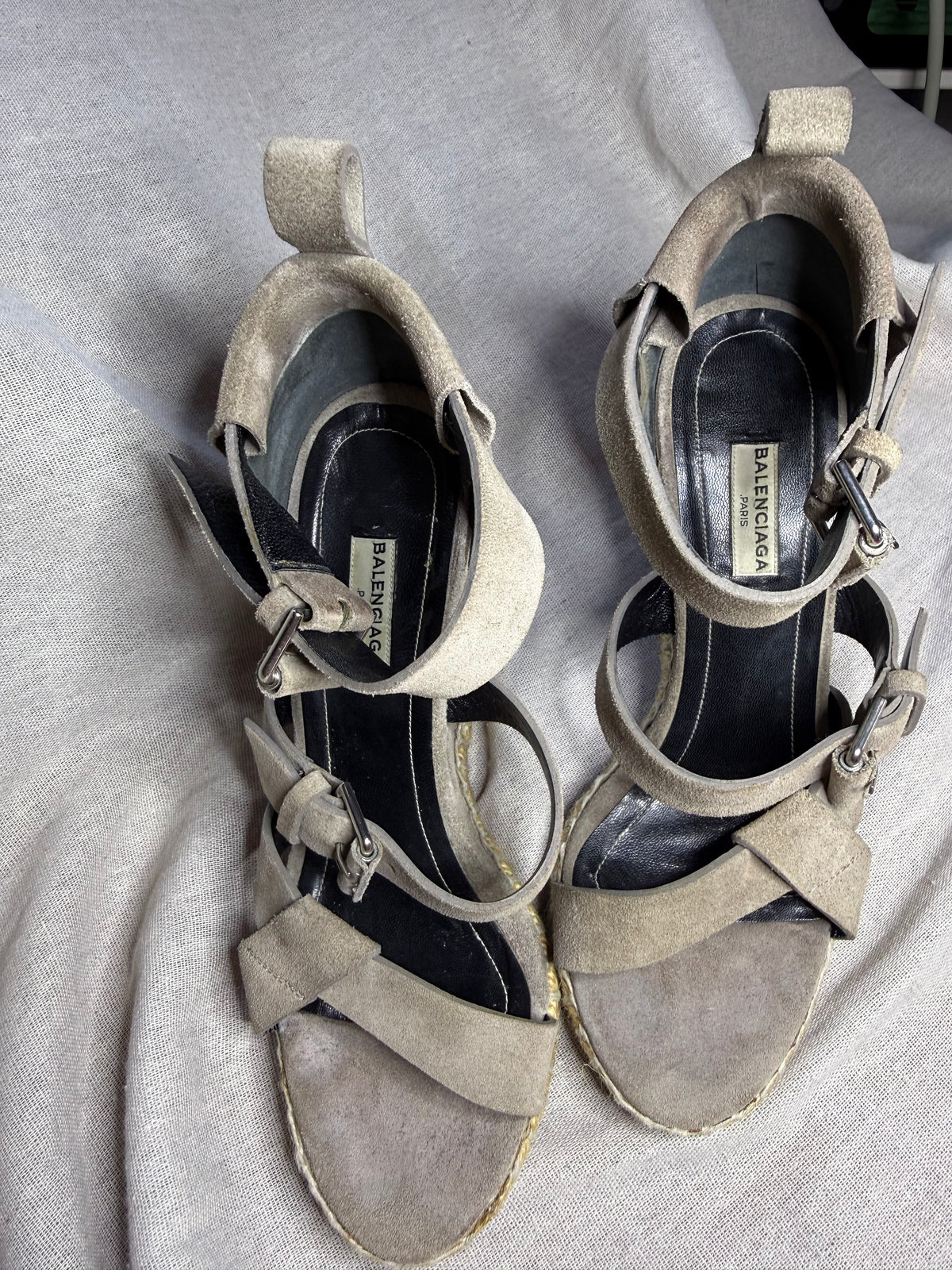 ✨ Balanciaga - Sandales compensées espadrilles - Daim & Cuir - T38/38,5 ✨