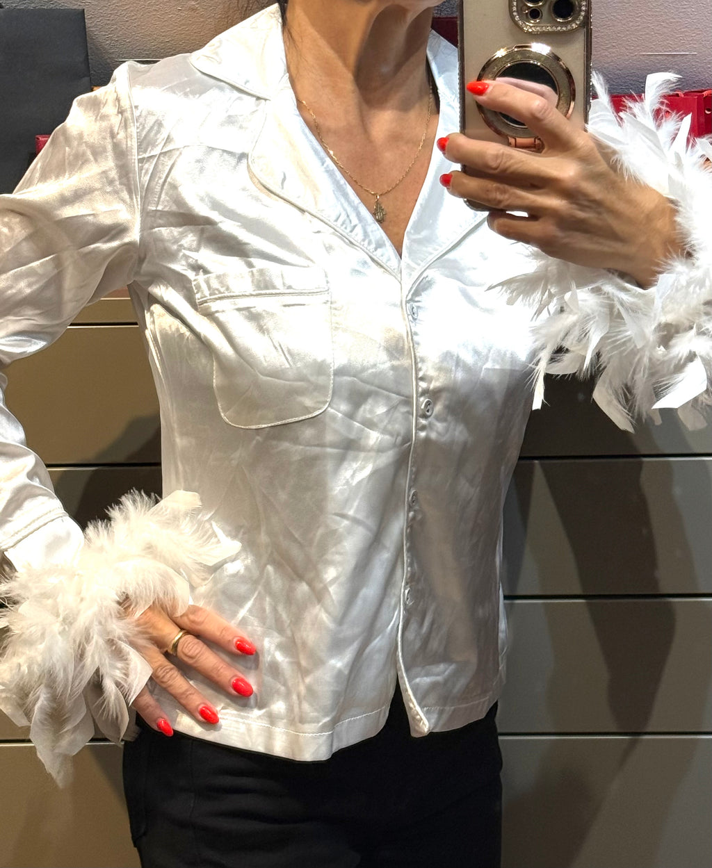 ✨ Neuf Boohoo haut de pyjama plumes et satin 38/40 ✨
