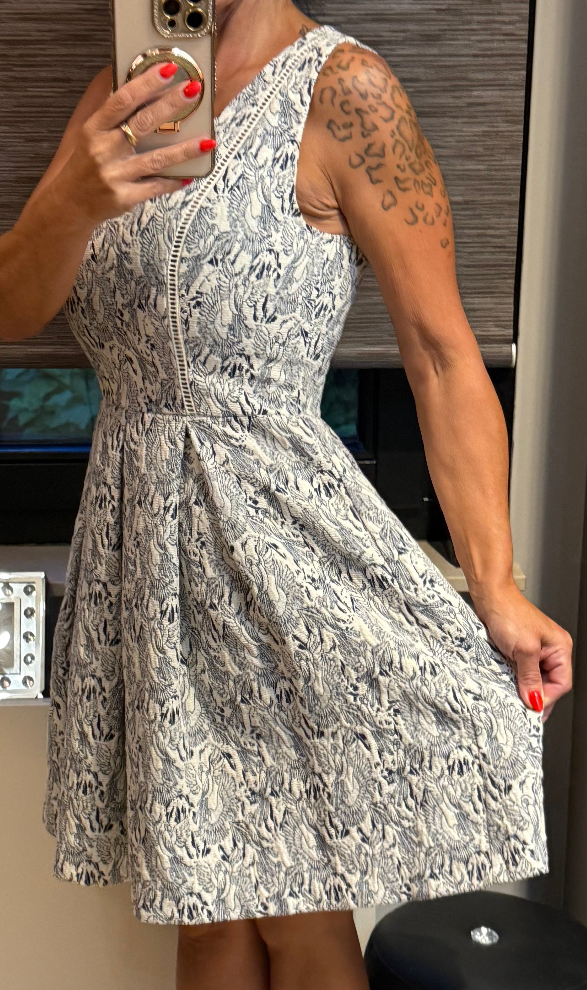 ✨NAF NAF Robe Patineuse en Jacquard Texturé Motif Oiseaux  (Taille 36) ✨