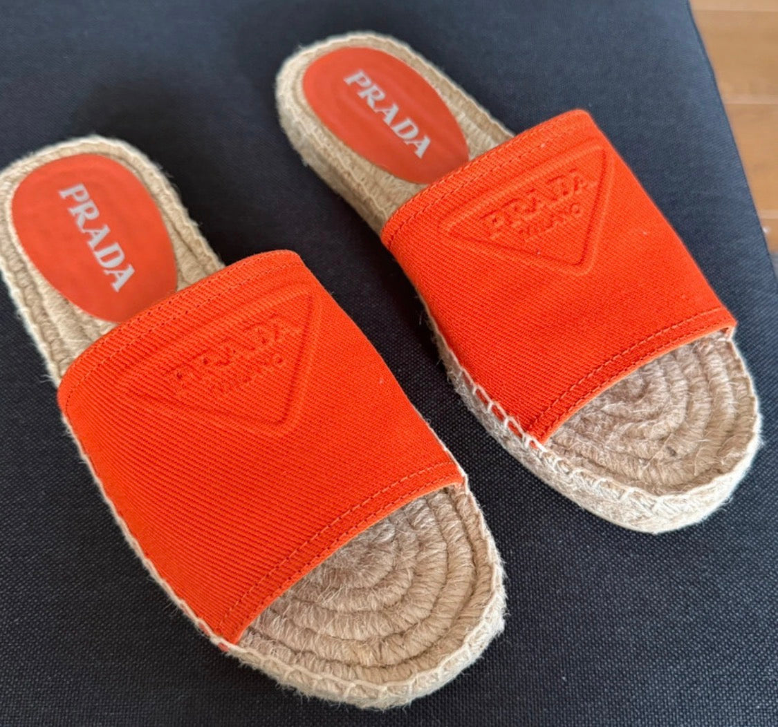 ✨ Neuves 890€ PRADA – Mules Espadrilles "Cotton Drill" (NEUVES / FULL SET) T36 ✨