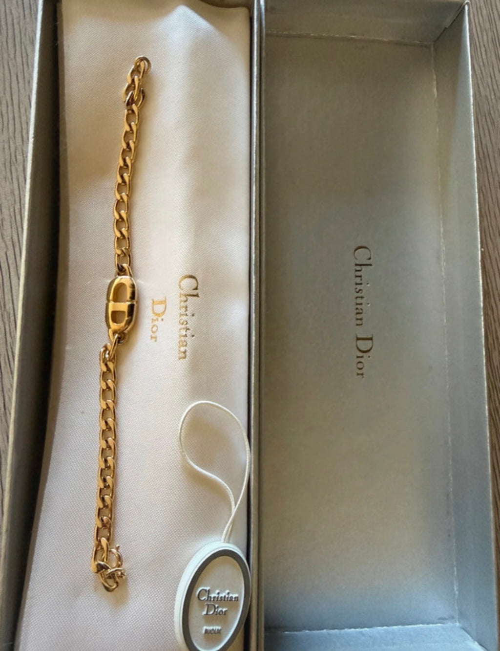 ✨ Christian Dior Vintage – Bracelet Gourmette Monogramme CD plaqué or Full set certificat inclus ✨