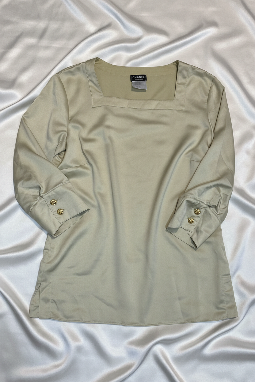✨ Blouse Champagne en satin Chanel Uniform 34 ok 36 🍾 ✨