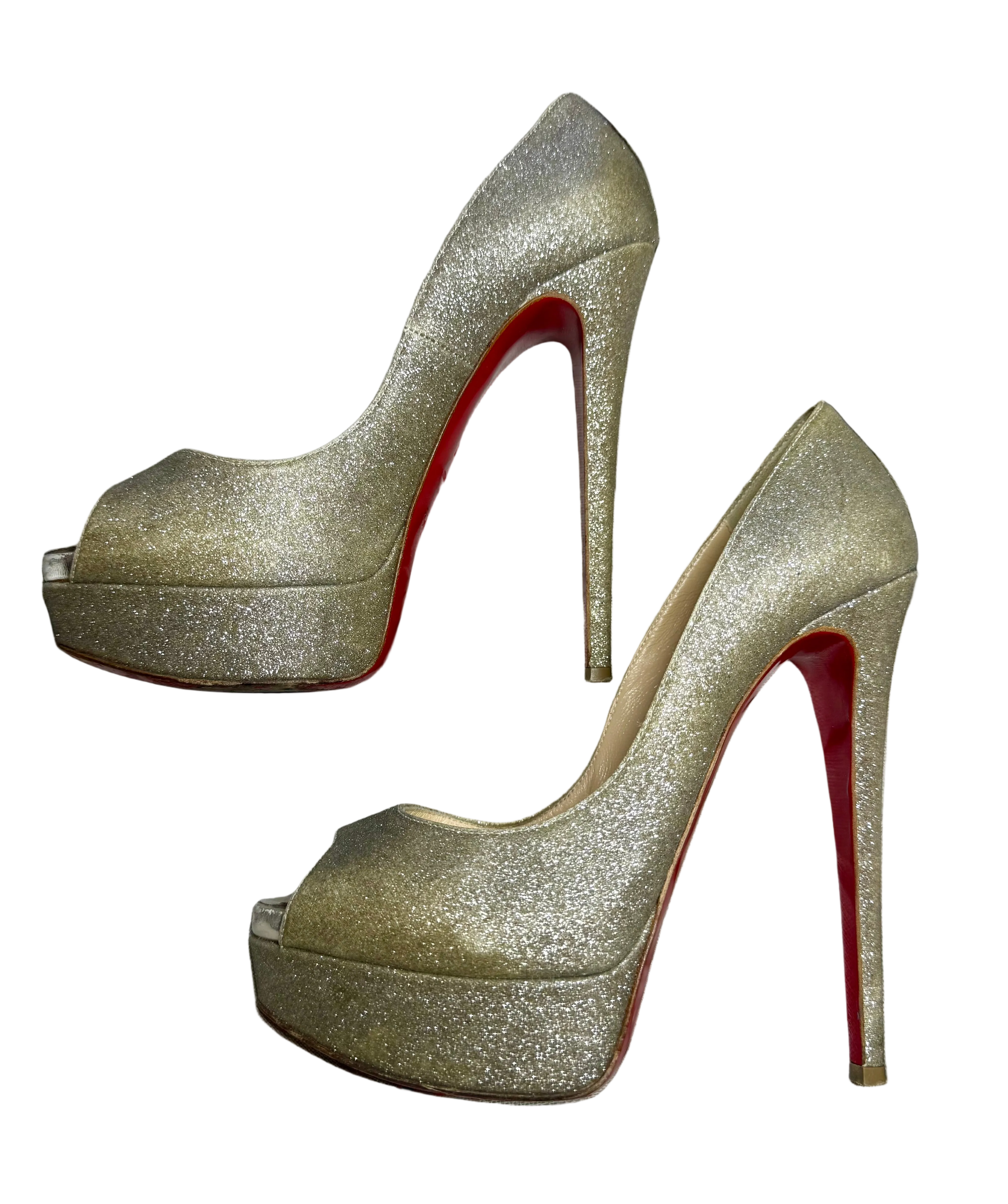✨ Escarpins Christian Louboutin Lady Peep Glitter Doré 37 ✨