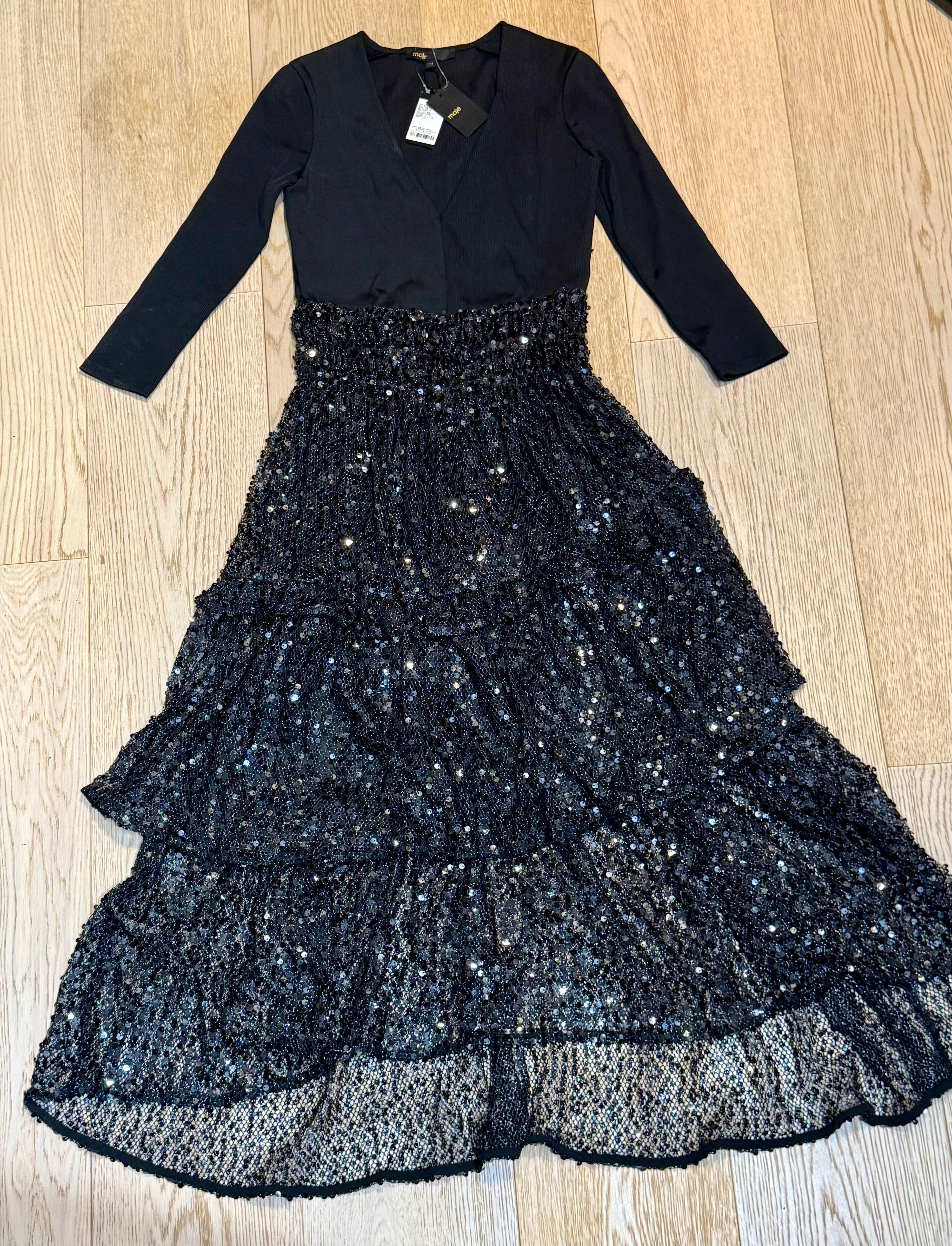 ✨ Neuve Robe de Soirée Sequins Maje XS valeur 540€ ✨