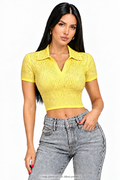 ✨ Neuf 249€ - Sandro - Crop Top Polo- jaune - Full Strass - T36 ✨
