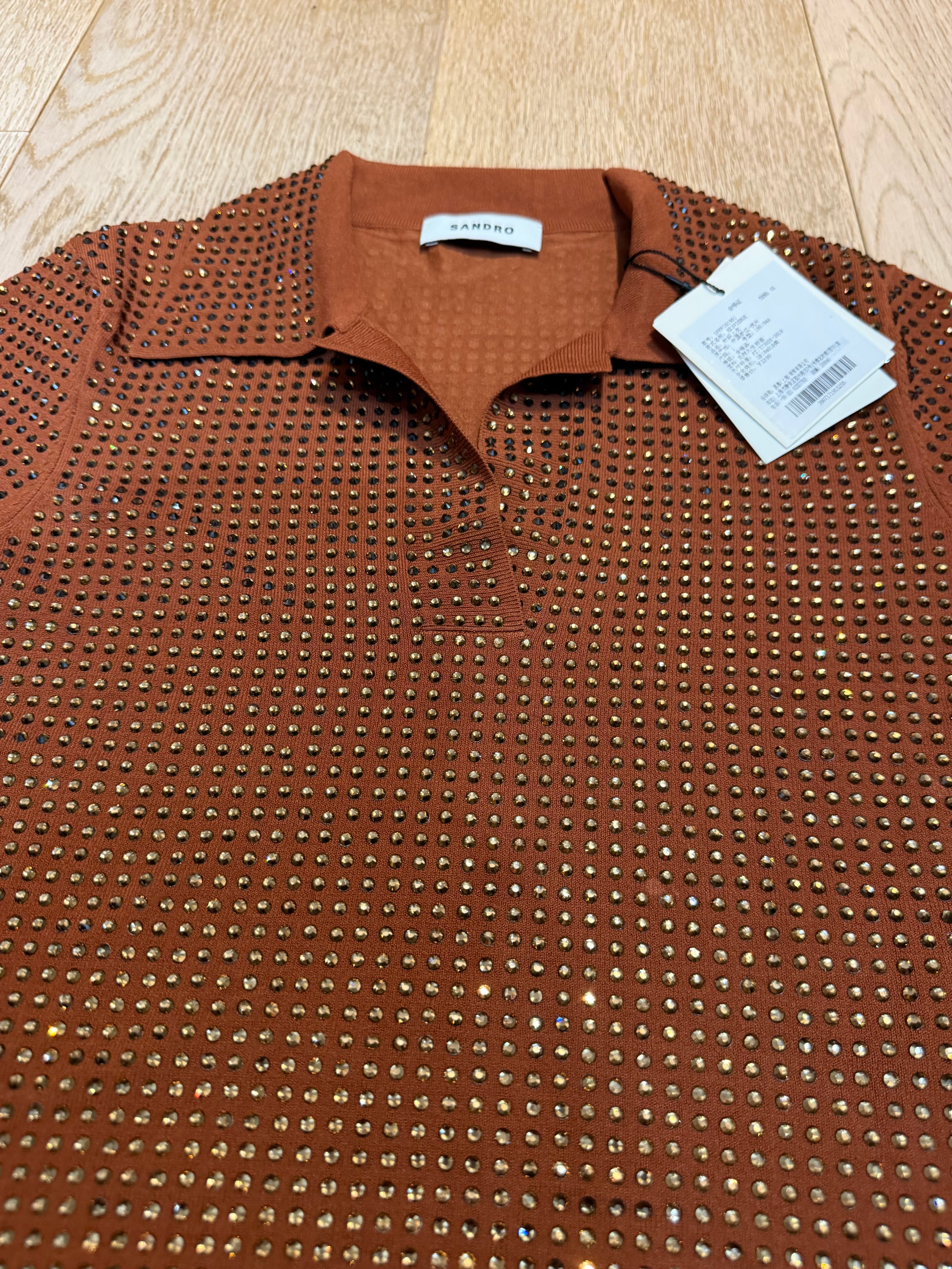 Neuf 249€ Sandro full strass polo crop T. 36