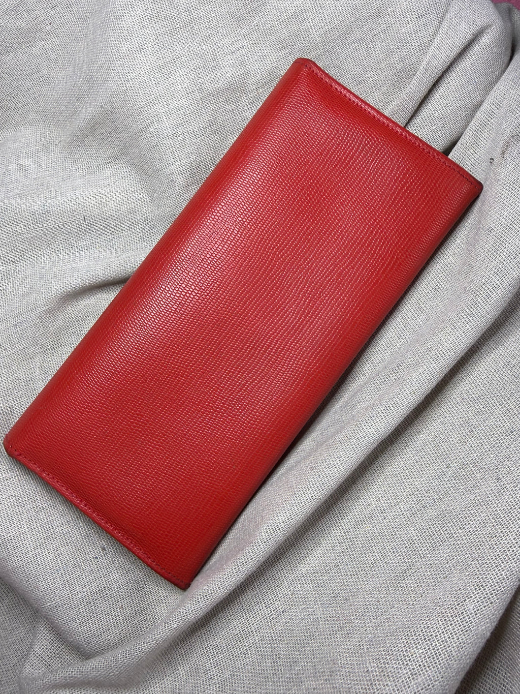 ✨ Portefeuille long Vintage Céline Paris – Cuir Rouge façon Lézard & Fermoir Cercle Doré ✨