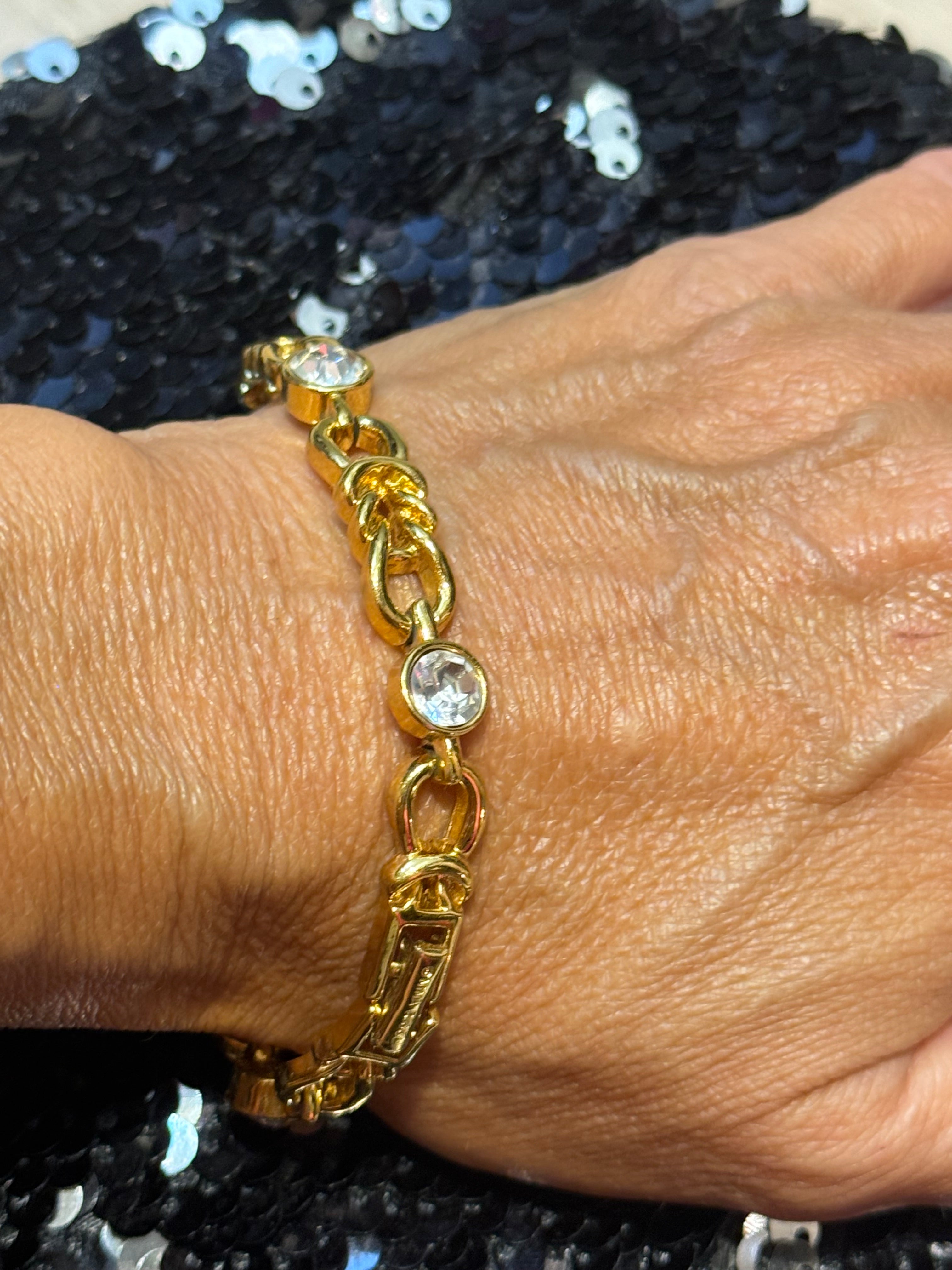 ⚜️ BRACELET VINTAGE NINA RICCI – PLAQUÉ OR & CRISTAUX ⚜️