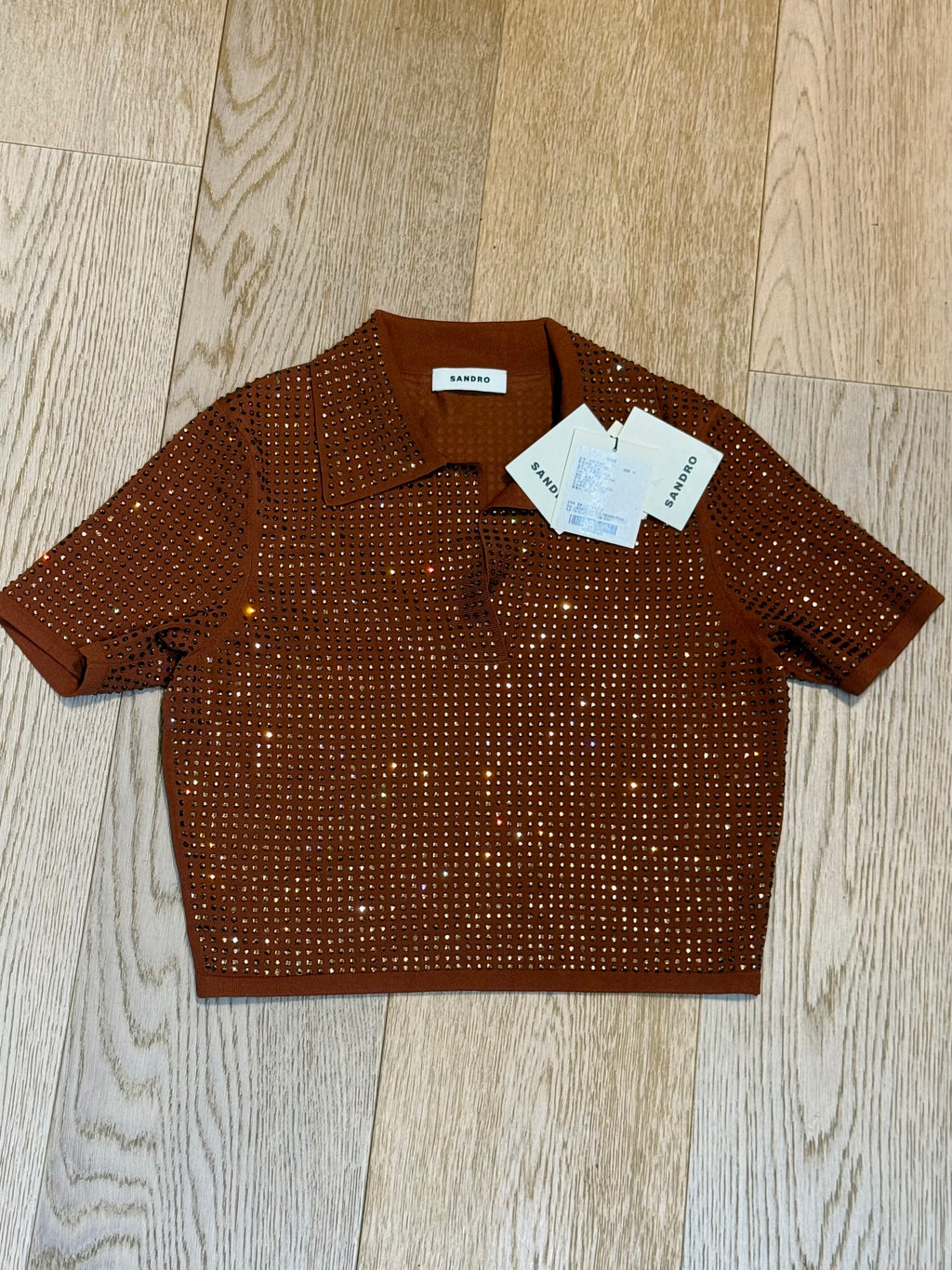 Neuf 249€ Sandro full strass polo crop T. 36