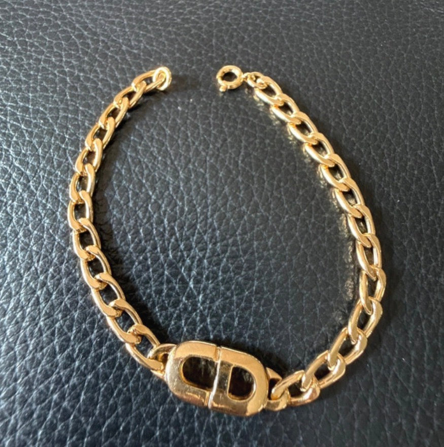 ✨ Christian Dior Vintage – Bracelet Gourmette Monogramme CD plaqué or Full set certificat inclus ✨