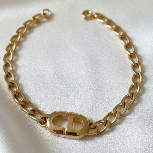 ✨ Christian Dior Vintage – Bracelet Gourmette Monogramme CD plaqué or Full set certificat inclus ✨