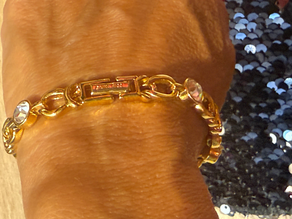 ⚜️ BRACELET VINTAGE NINA RICCI – PLAQUÉ OR & CRISTAUX ⚜️