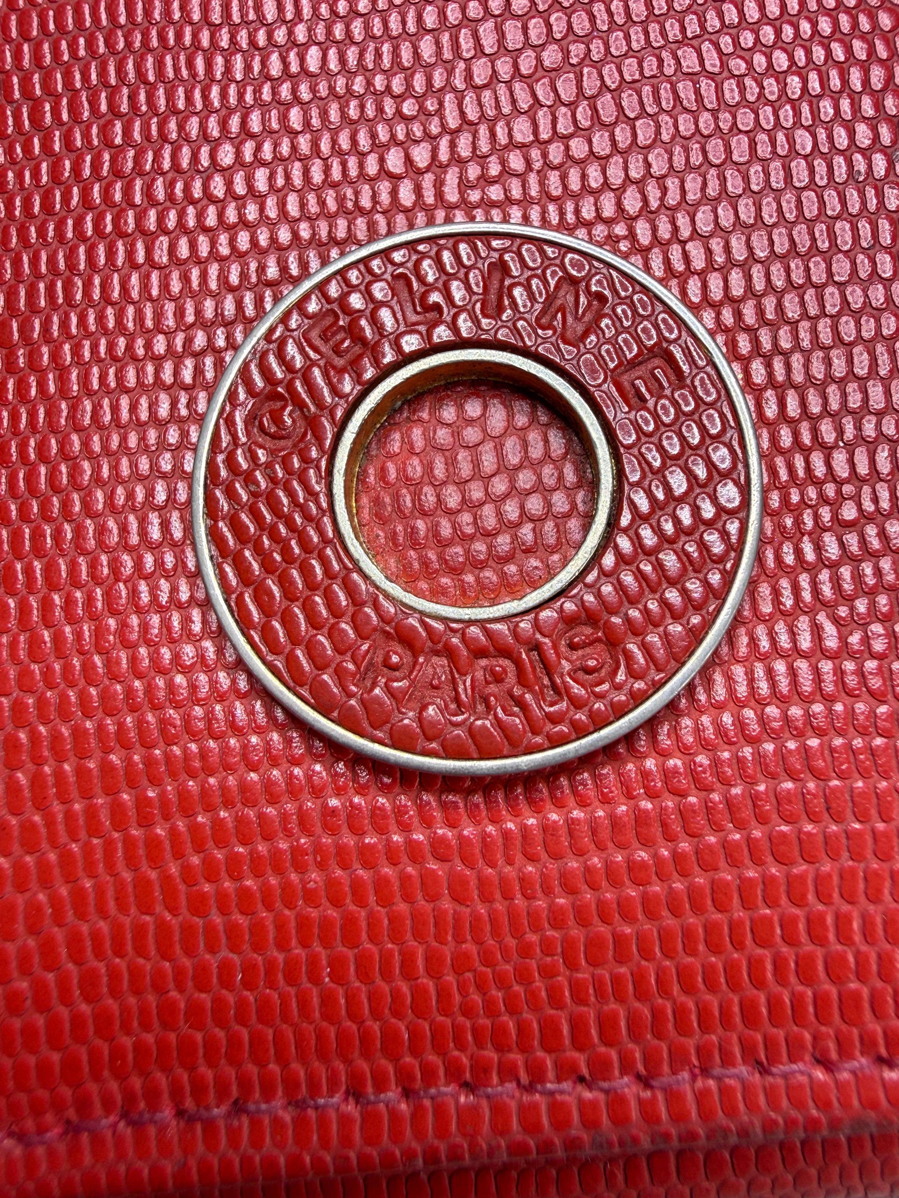 ✨ Portefeuille long Vintage Céline Paris – Cuir Rouge façon Lézard & Fermoir Cercle Doré ✨