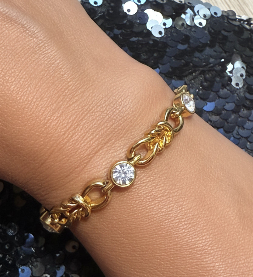 ⚜️ BRACELET VINTAGE NINA RICCI – PLAQUÉ OR & CRISTAUX ⚜️