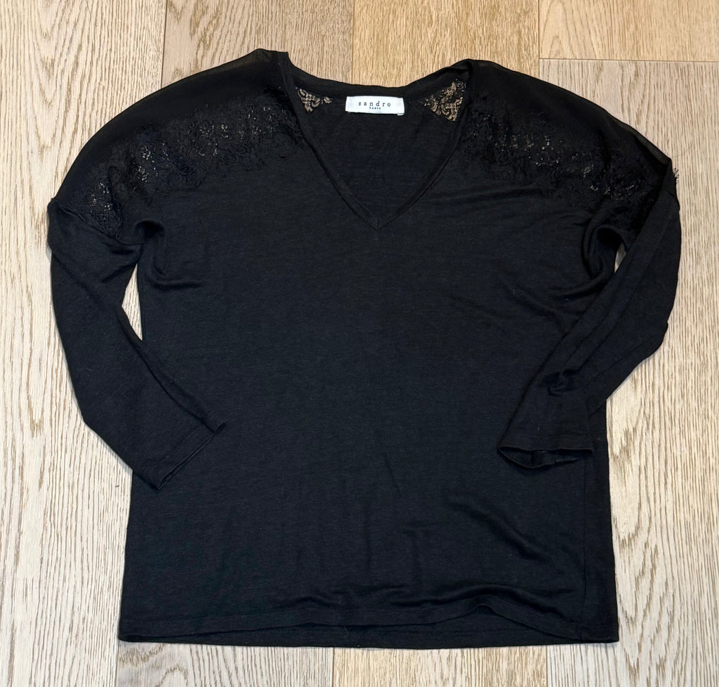 ✨ Sandro - Top en lin noir - longues manches T36 ✨