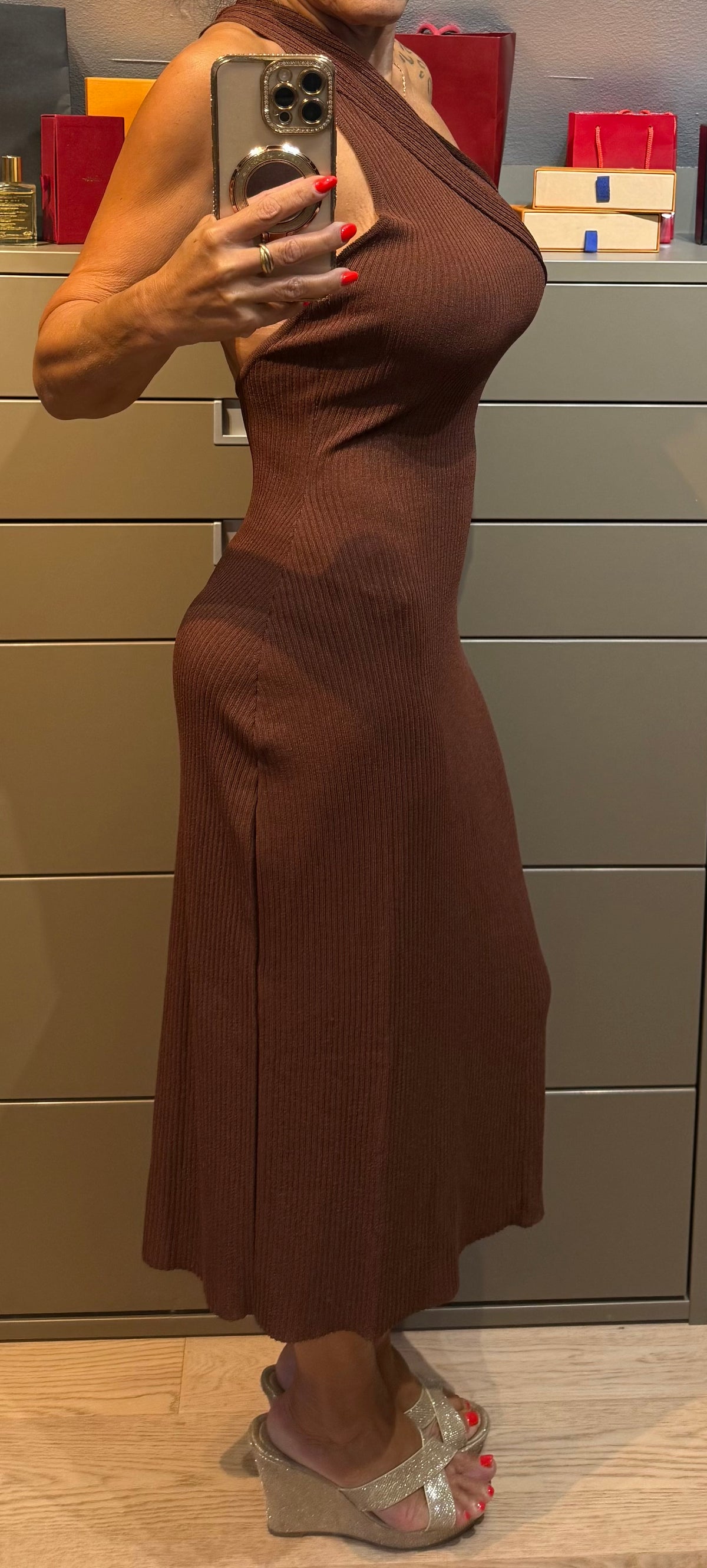 ✨ Neuve 850€! AERON robe asymétrique marron S ok M ✨
