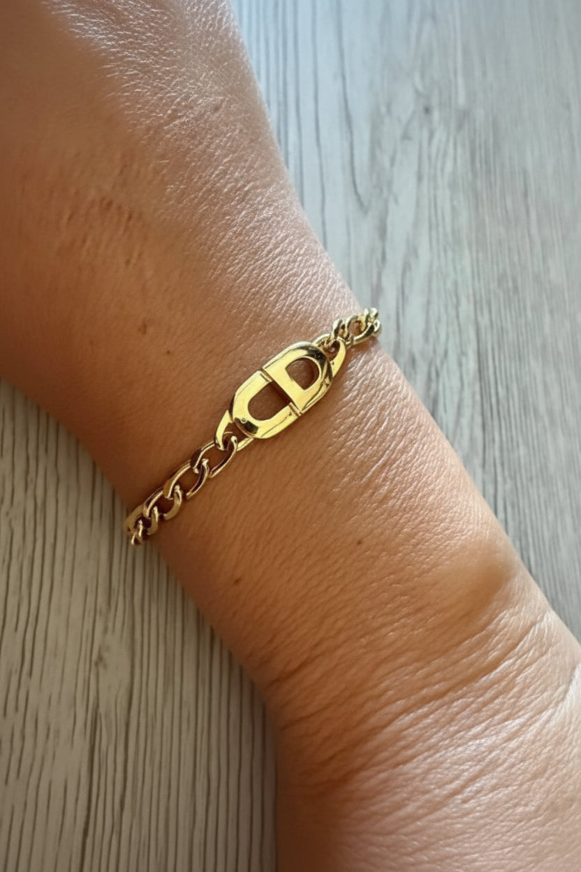 ✨ Christian Dior Vintage – Bracelet Gourmette Monogramme CD plaqué or Full set certificat inclus ✨