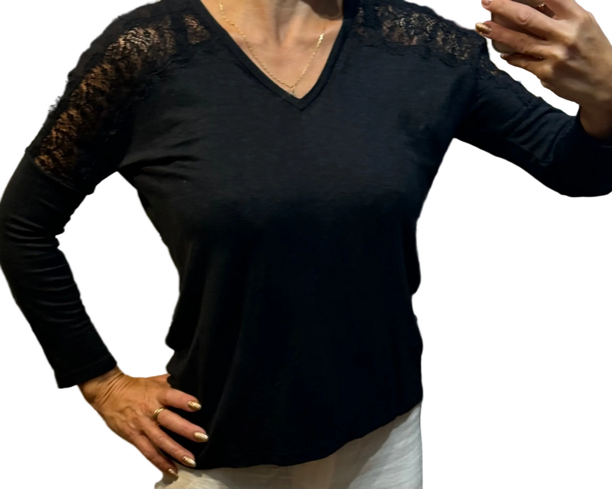 ✨ Sandro - Top en lin noir - longues manches T36 ✨