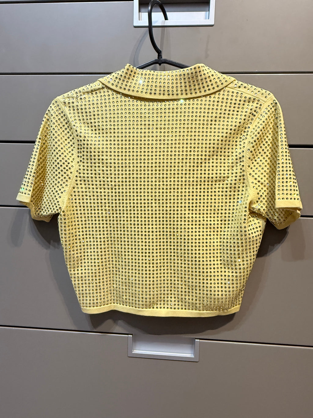 ✨ Neuf 249€ - Sandro - Crop Top Polo- jaune - Full Strass - T36 ✨