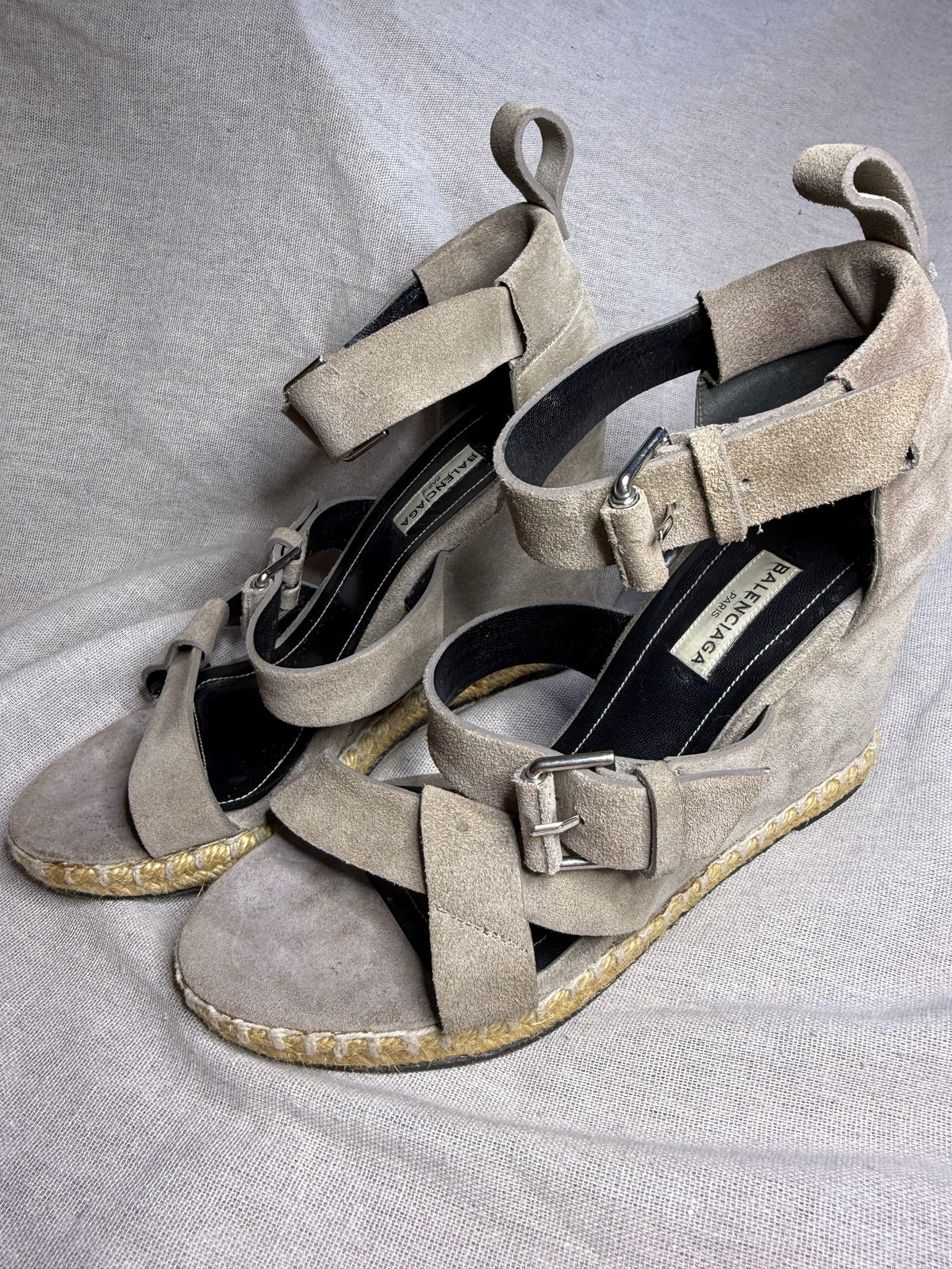 ✨ Balanciaga - Sandales compensées espadrilles - Daim & Cuir - T38/38,5 ✨