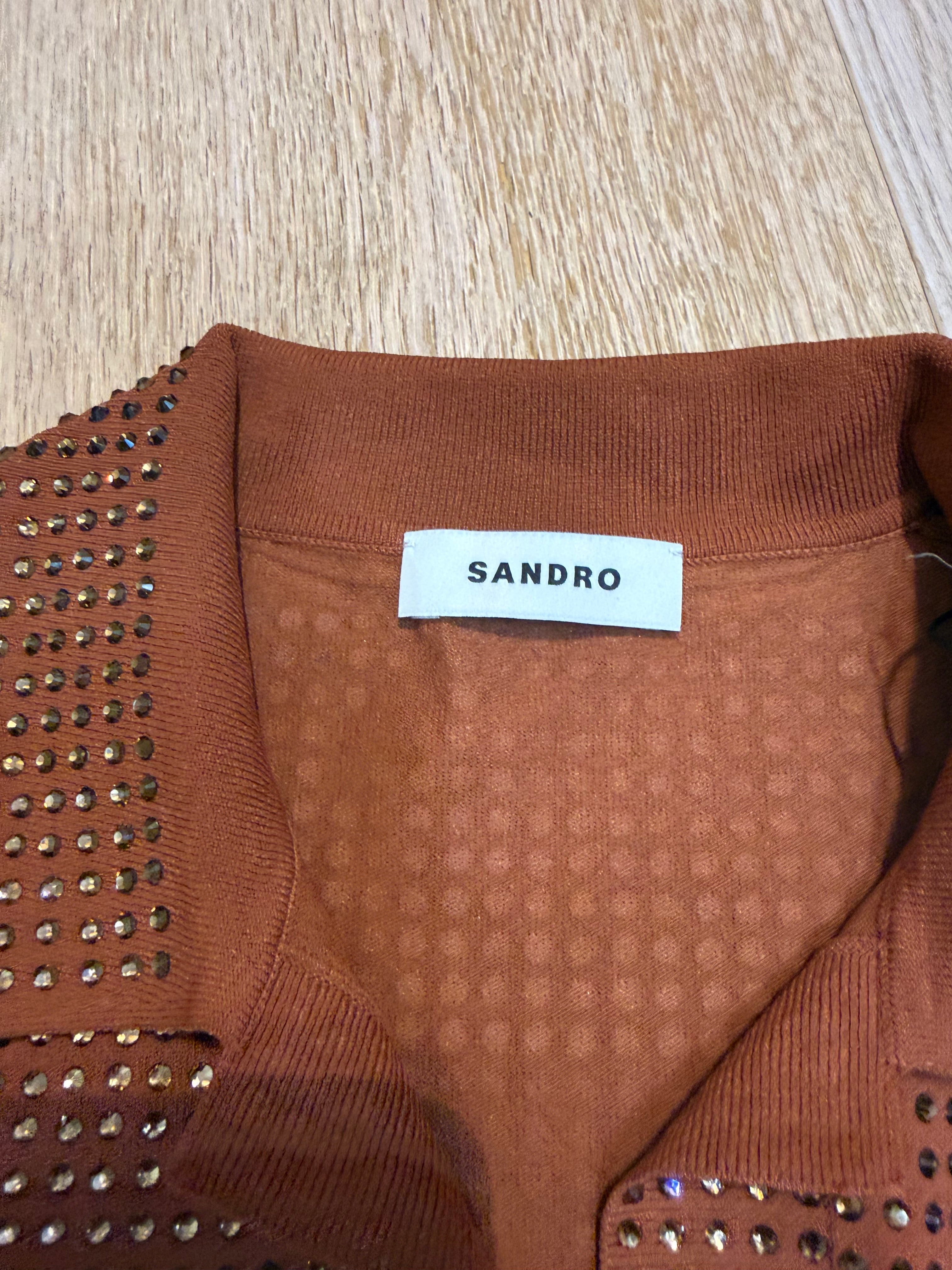 Neuf 249€ Sandro full strass polo crop T. 36