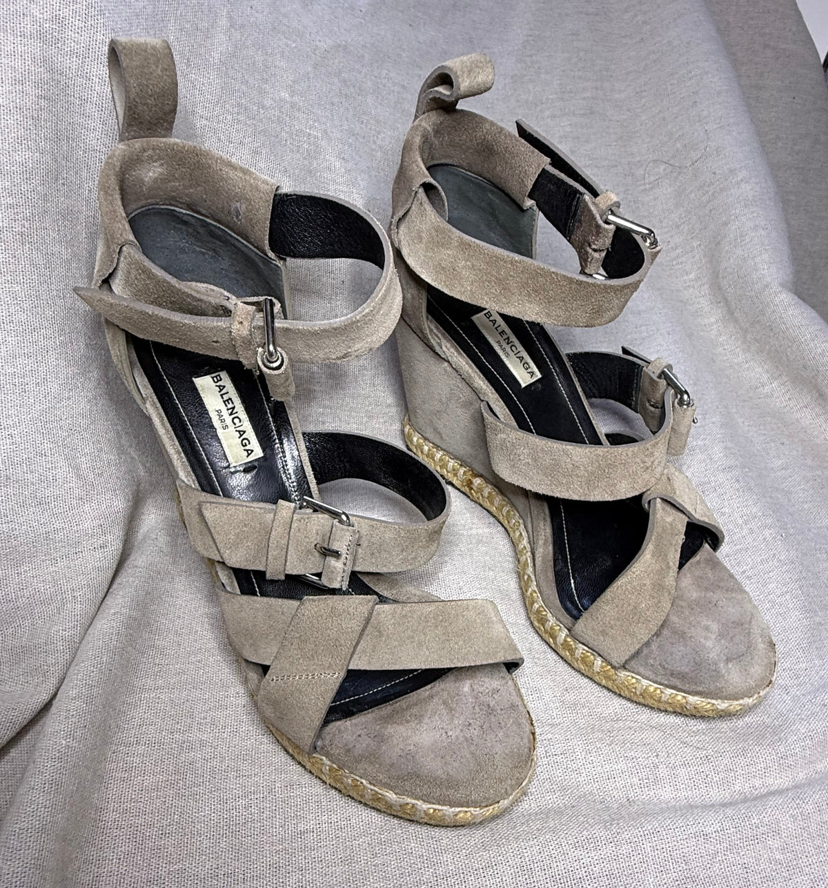 ✨ Balanciaga - Sandales compensées espadrilles - Daim & Cuir - T38/38,5 ✨